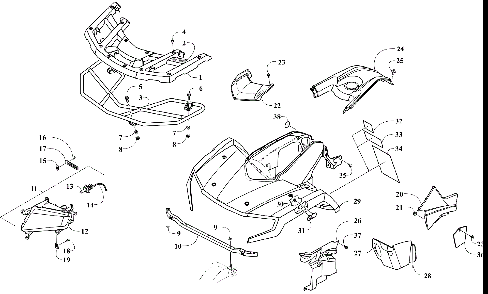 Передняя часть BODY, RACK, AND HEADLIGHT ASSEMBLY [303342]