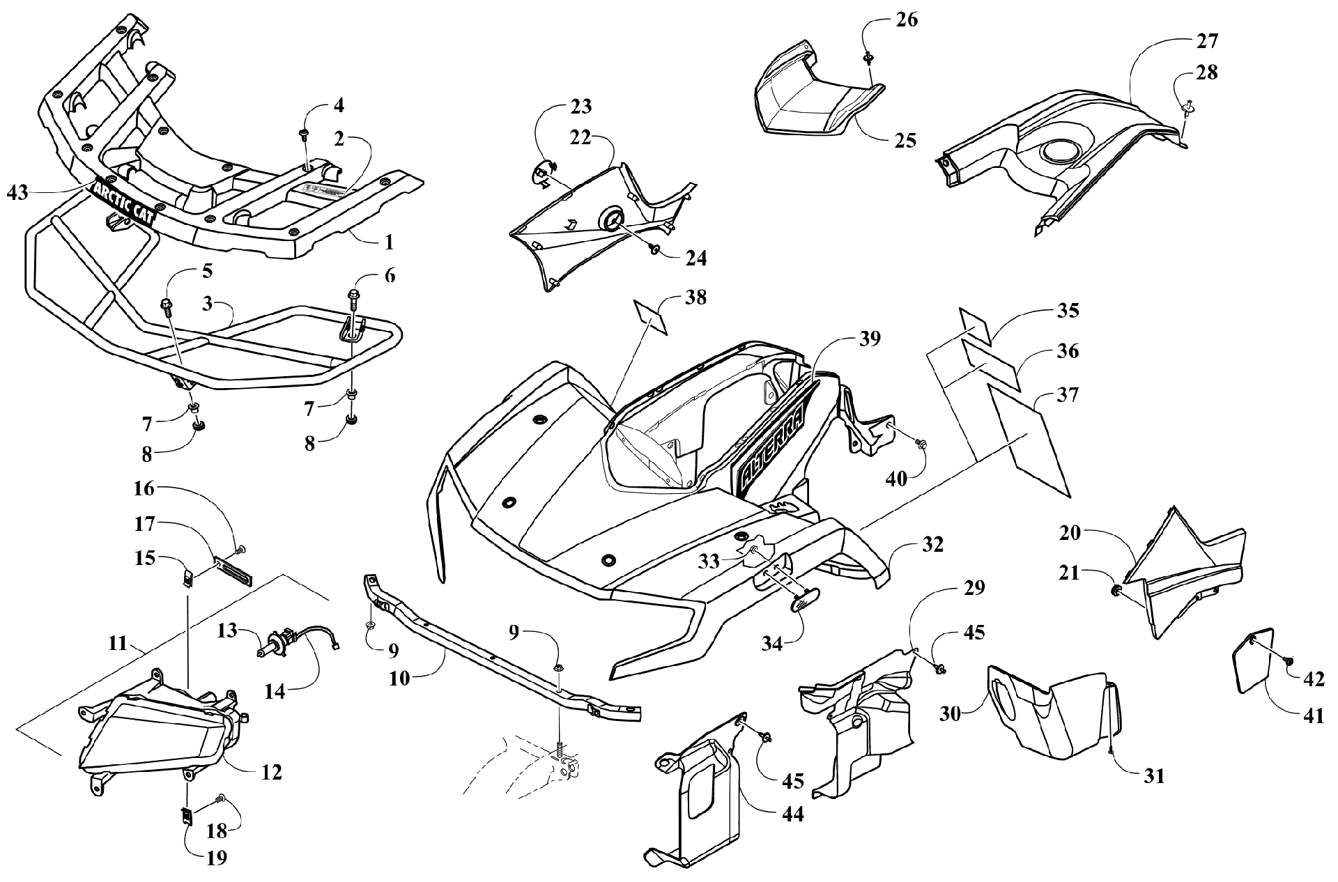 Передняя часть BODY, RACK, AND HEADLIGHT ASSEMBLY [301930]