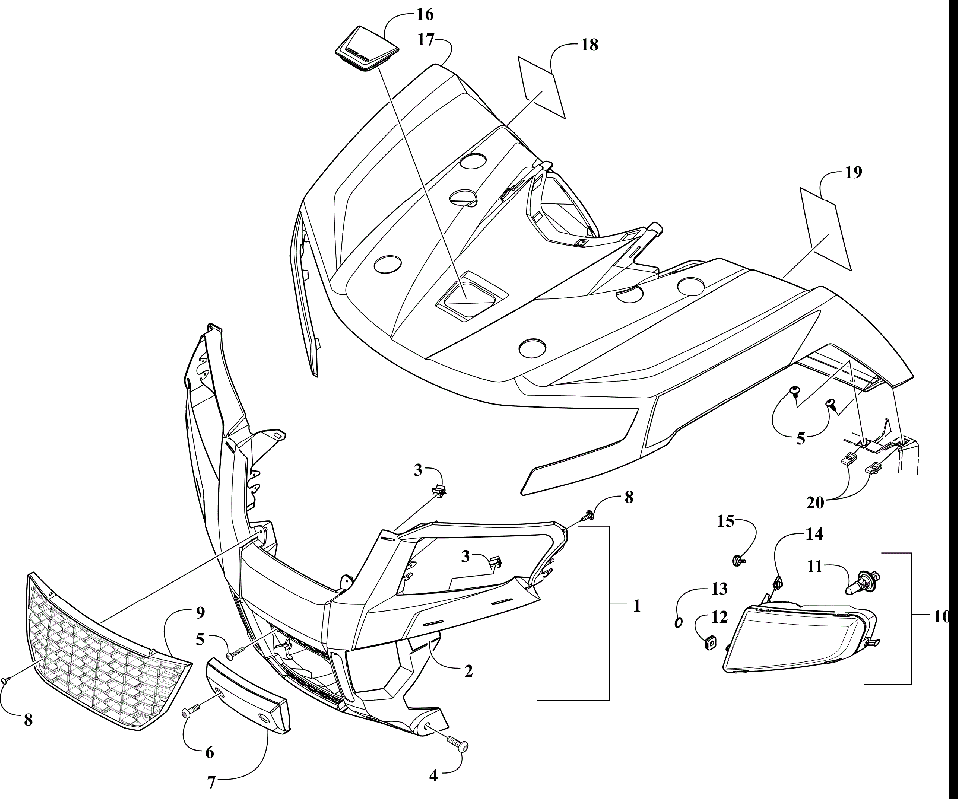 Передняя часть BODY PANEL AND HEADLIGHT ASSEMBLIES [302808]