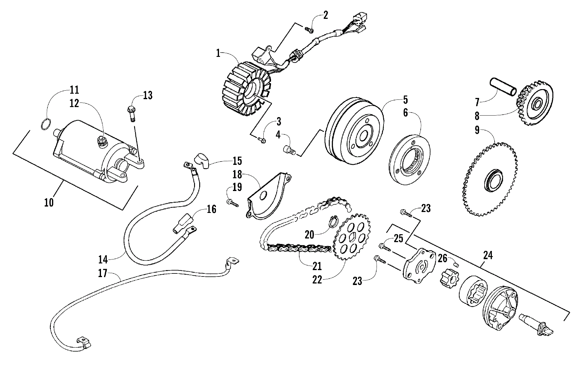 Стартер MOTOR, MAGNETO, AND OIL PUMP ASSEMBLY [302196]