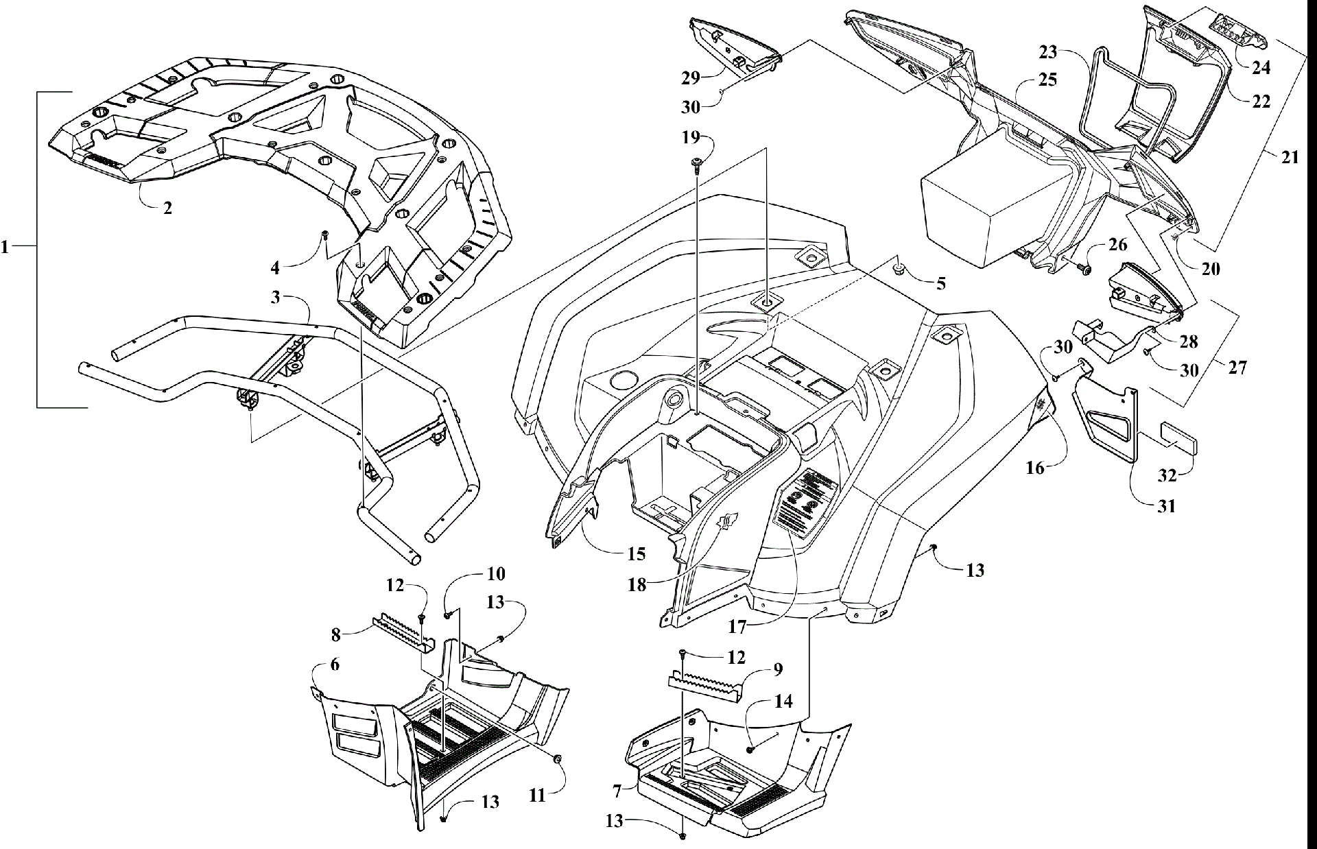 задний RACK, кузов PANEL, FOOTWELL, и TAILLIGHT ASSEMBLIES [302770]