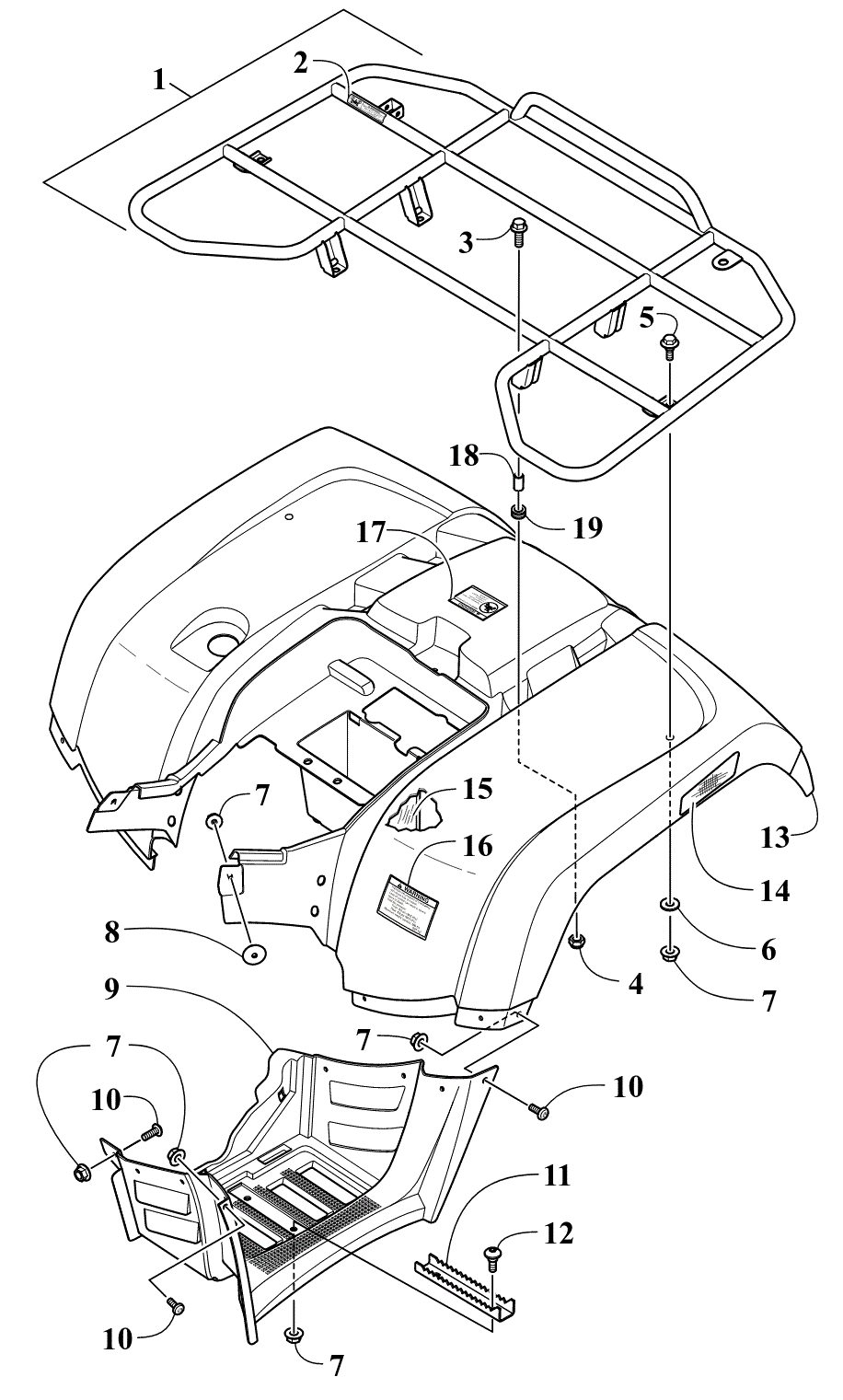задний RACK, кузов PANEL, и FOOTWELL ASSEMBLIES [302225]