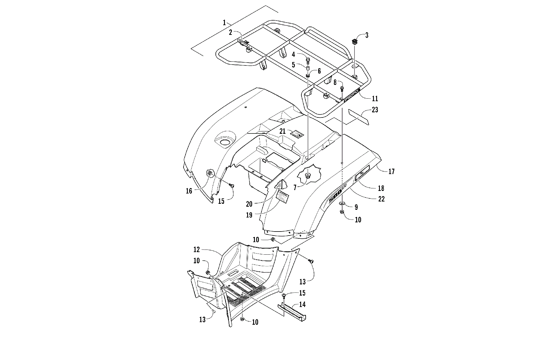 задний RACK, кузов PANEL, и FOOTWELL ASSEMBLIES [301721]