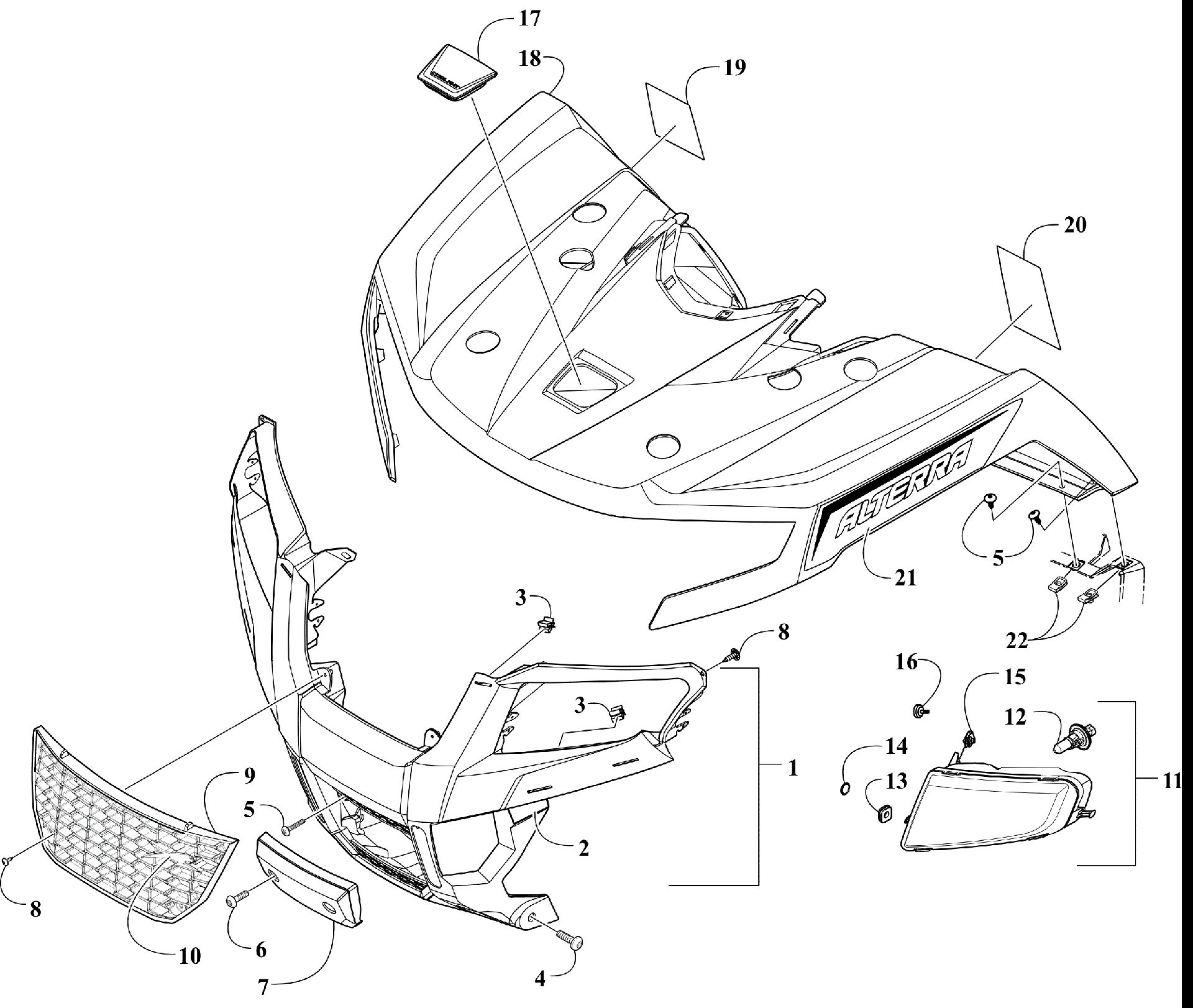 Передняя часть BODY PANEL AND HEADLIGHT ASSEMBLIES [301586]