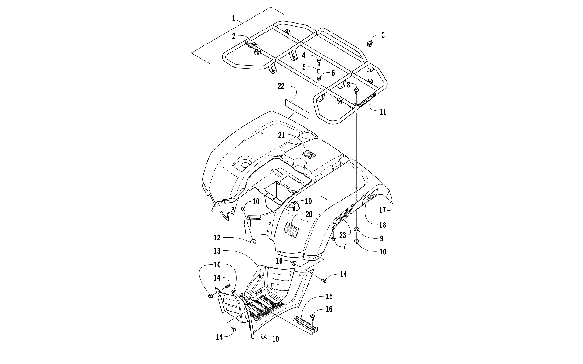задний RACK, кузов PANEL, и FOOTWELL ASSEMBLIES [301743]