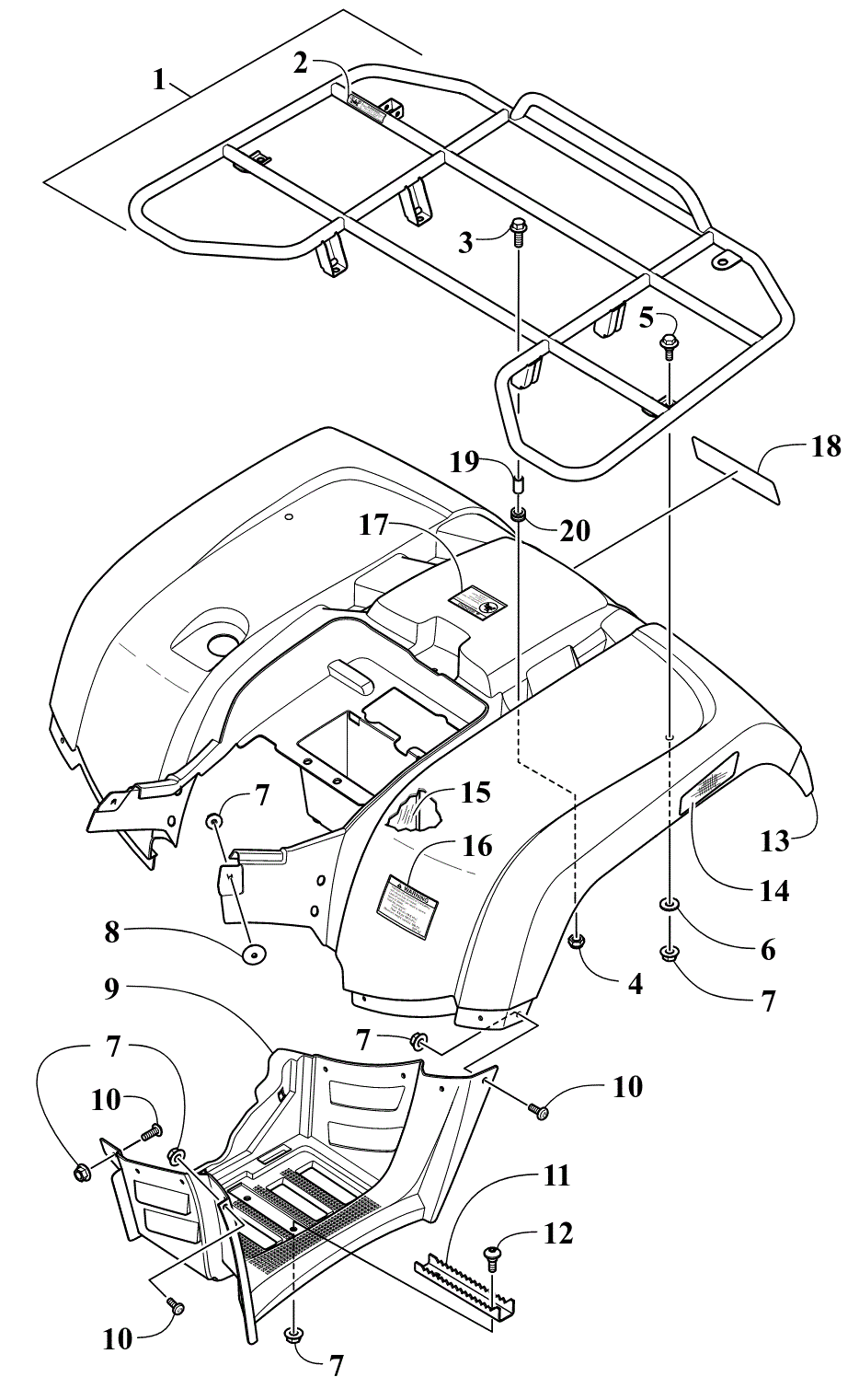 задний RACK, кузов PANEL, и FOOTWELL ASSEMBLIES [302137]