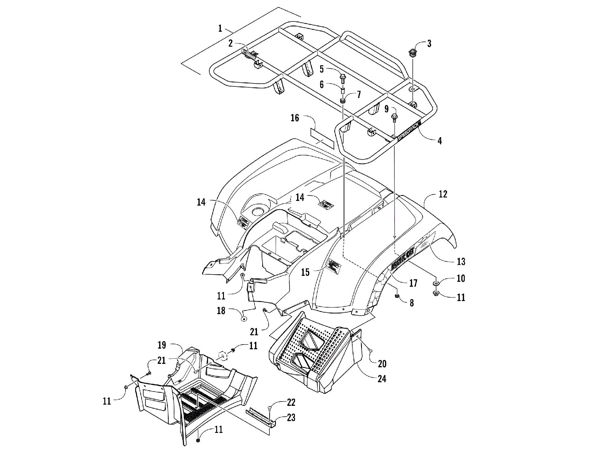 задний RACK, кузов PANEL, и FOOTWELL ASSEMBLIES [301818]