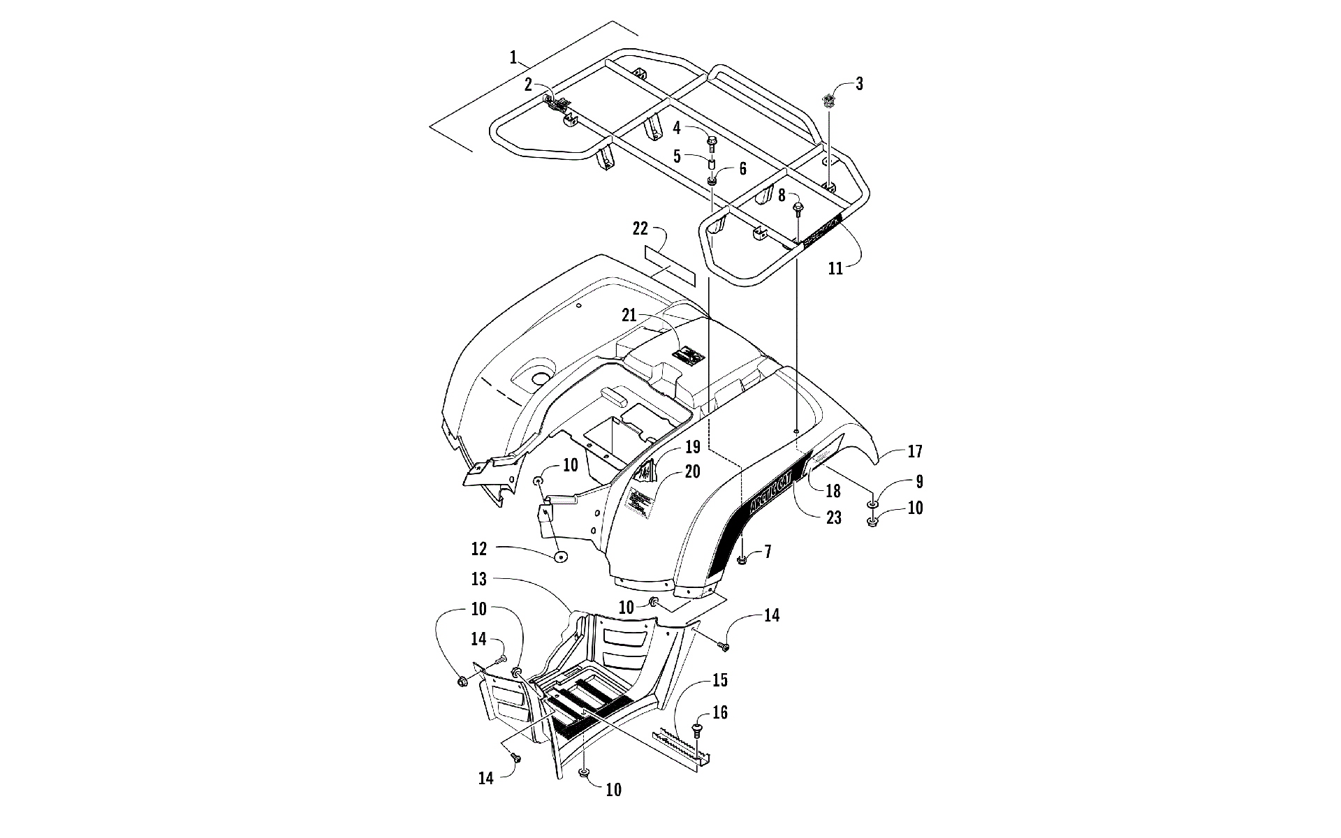 задний RACK, кузов PANEL, и FOOTWELL ASSEMBLIES [301707]