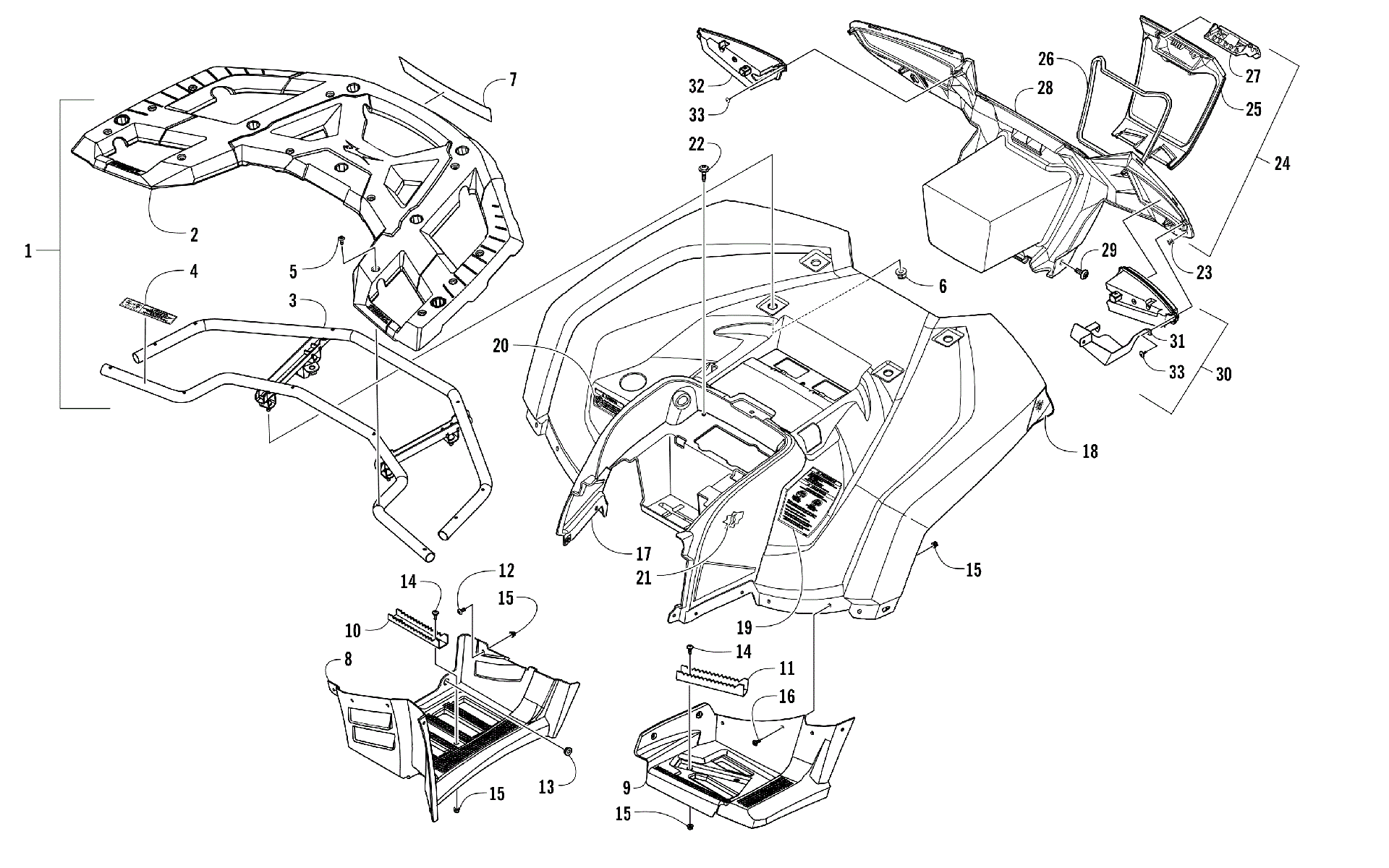 задний RACK, кузов PANEL, FOOTWELL, и TAILLIGHT ASSEMBLIES [301796]