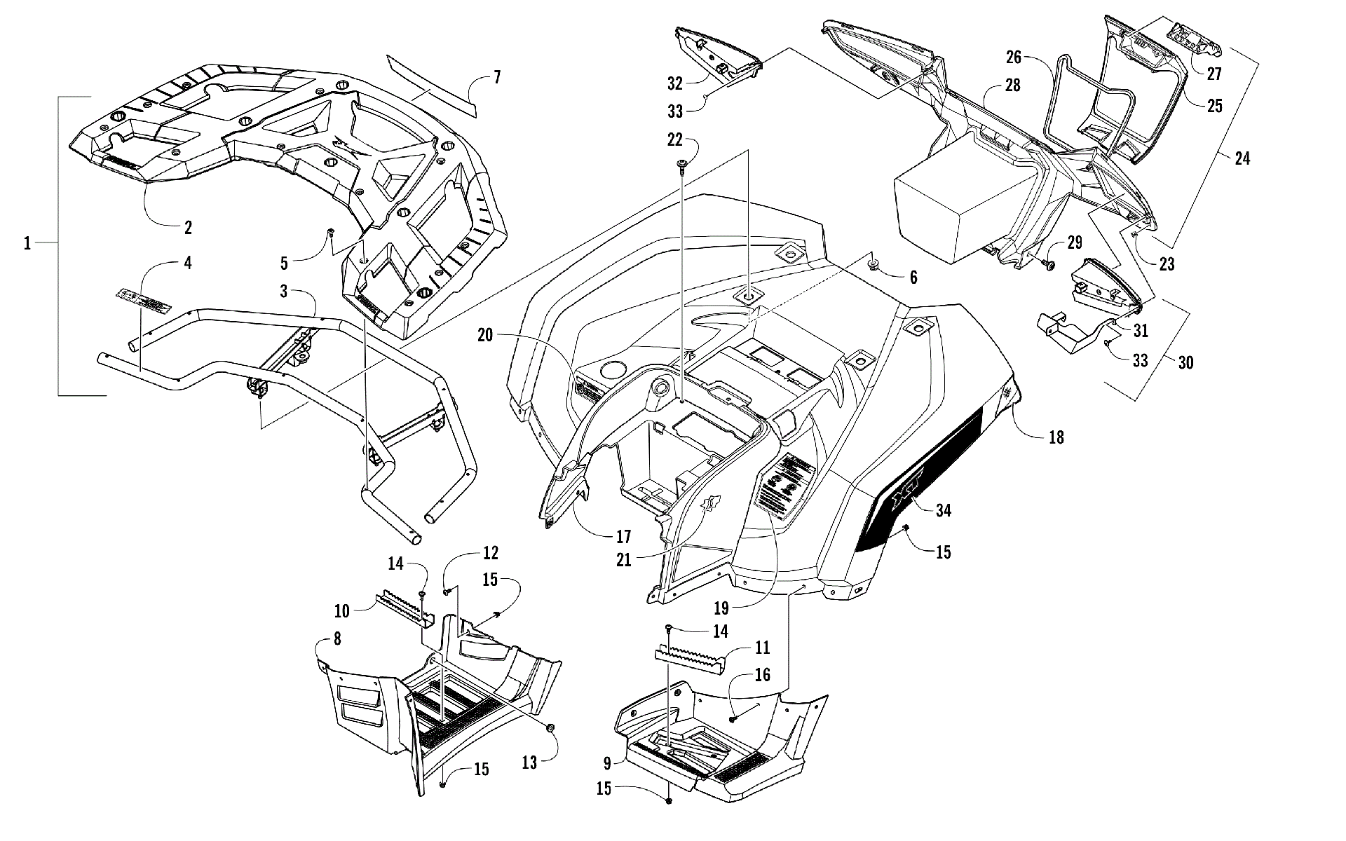 задний RACK, кузов PANEL, FOOTWELL, и TAILLIGHT ASSEMBLIES [301758]