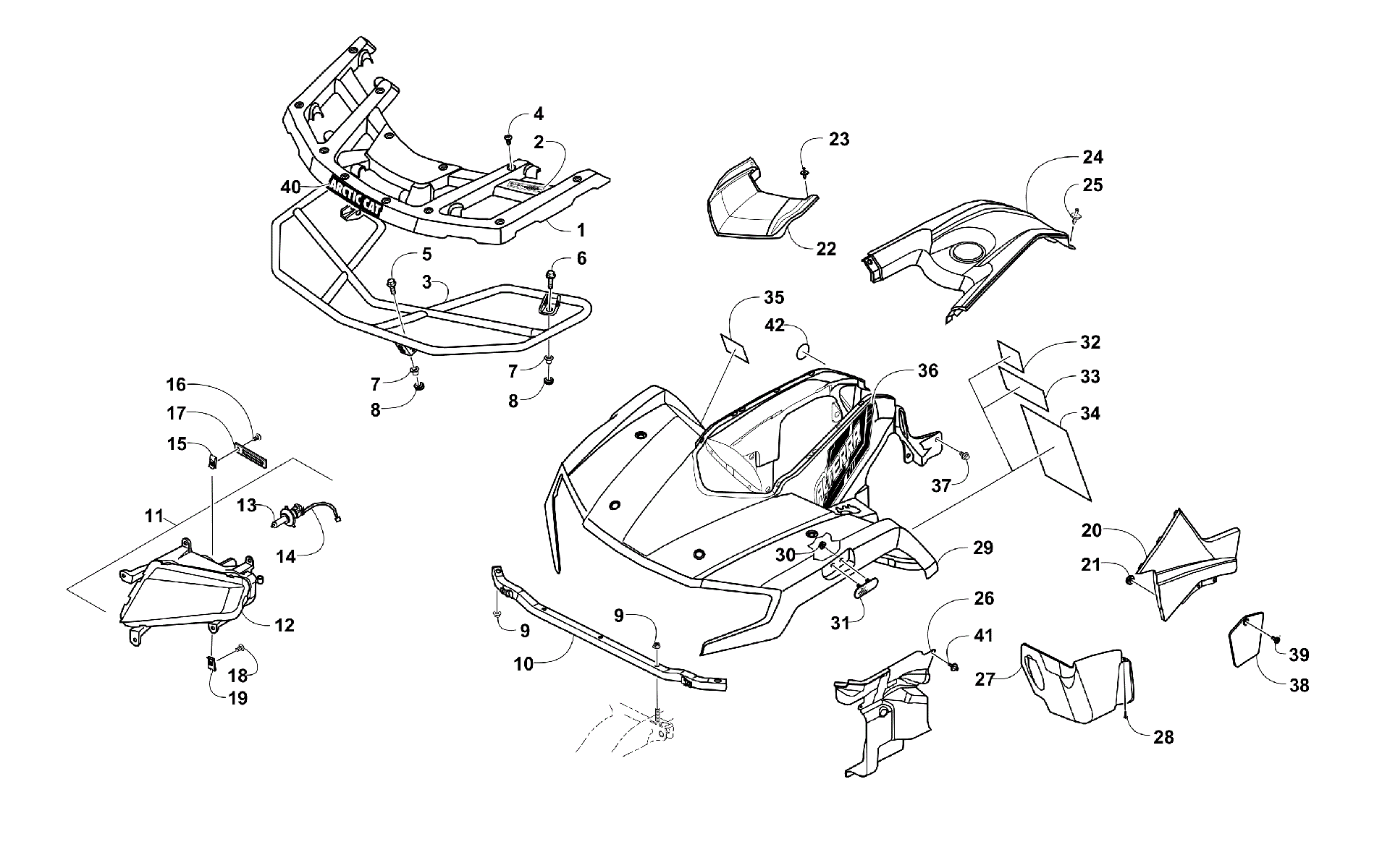 Передняя часть BODY, RACK, AND HEADLIGHT ASSEMBLY [302355]