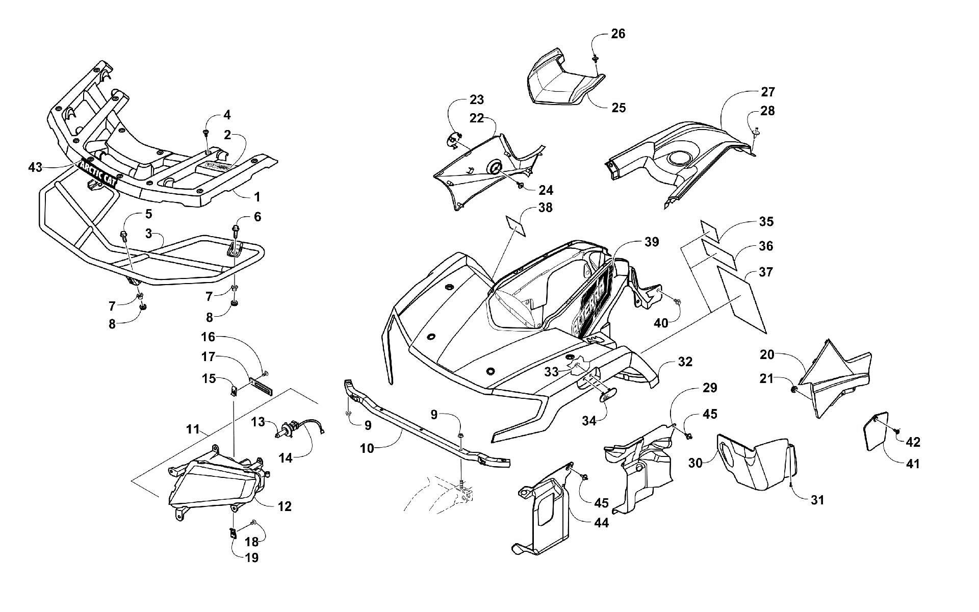 Передняя часть BODY, RACK, AND HEADLIGHT ASSEMBLY [302368]