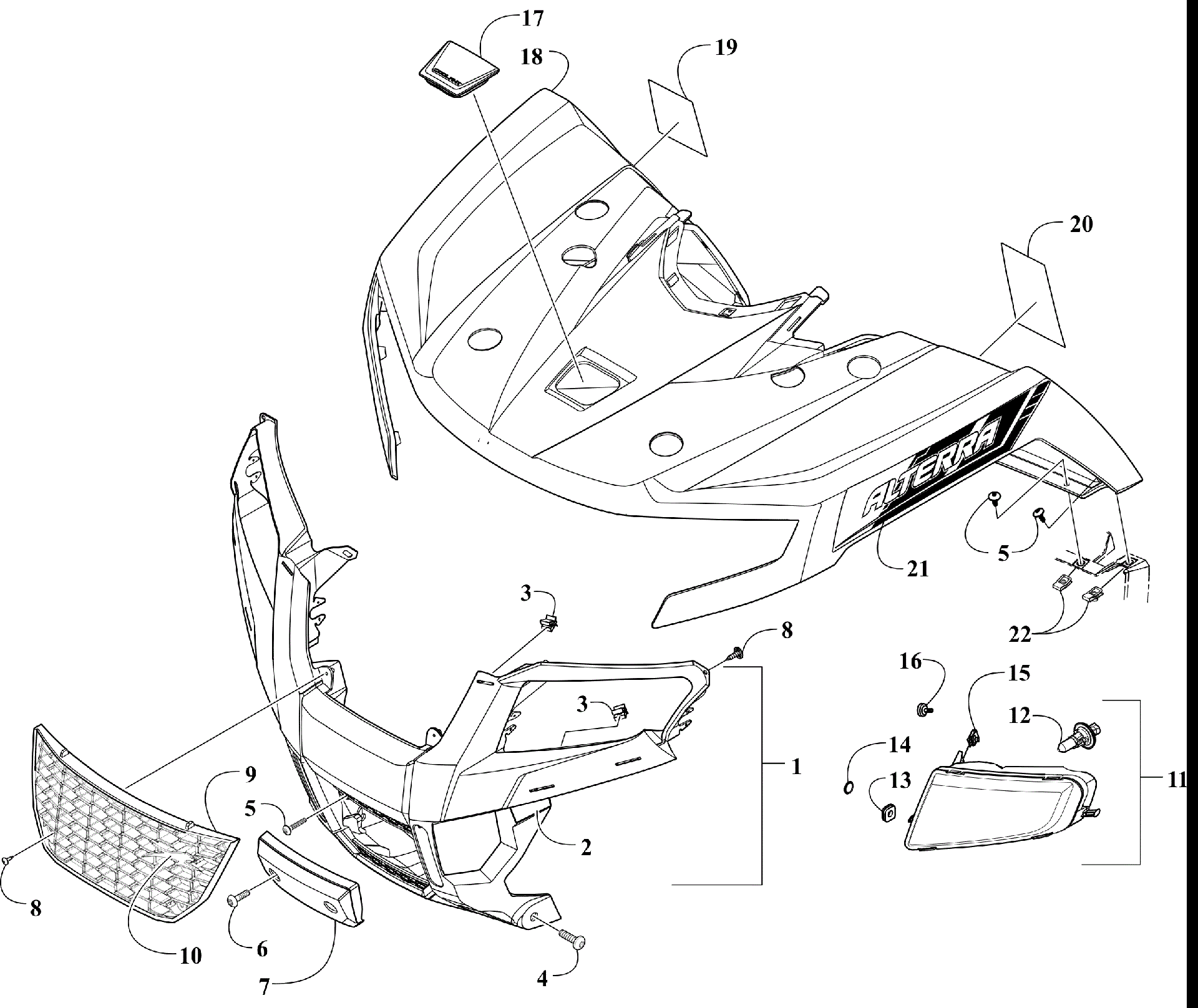 Передняя часть BODY PANEL AND HEADLIGHT ASSEMBLIES [302370]