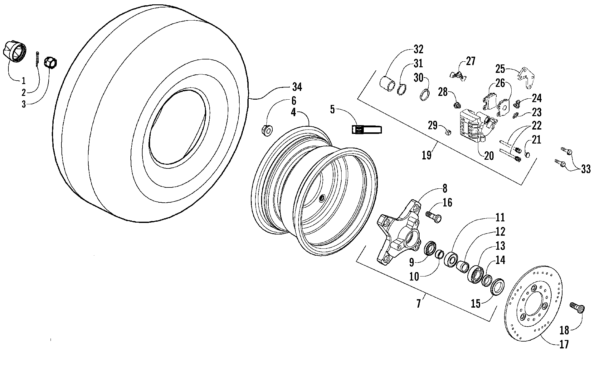 Передняя часть WHEELS AND BRAKE ASSEMBLY [100469]