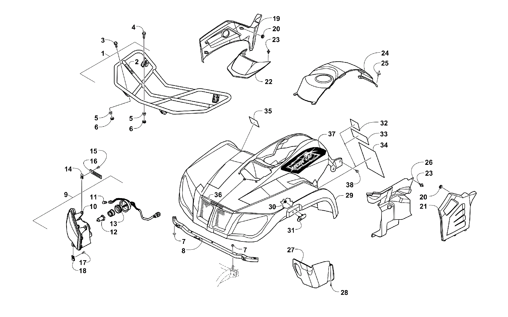 Передняя часть BODY, RACK, AND HEADLIGHT ASSEMBLY [300462]