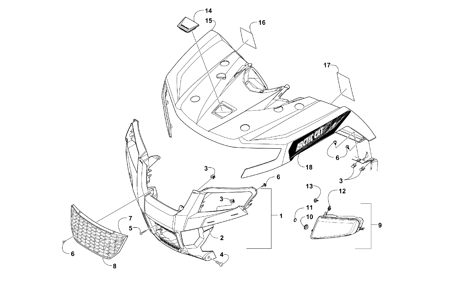 Передняя часть BODY PANEL AND HEADLIGHT ASSEMBLIES [300811]