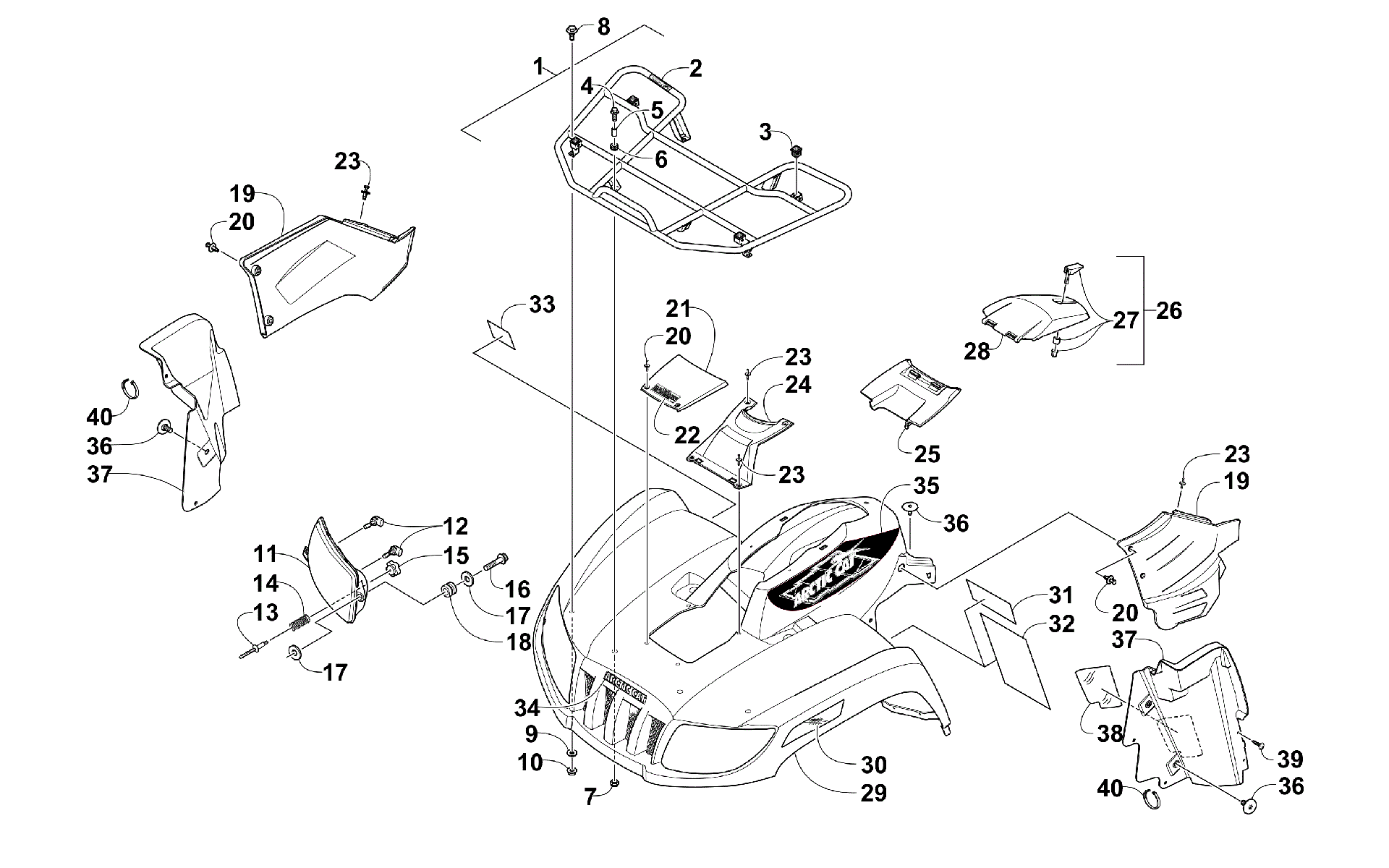 Передняя часть RACK, BODY PANEL, AND HEADLIGHT ASSEMBLIES [300524]