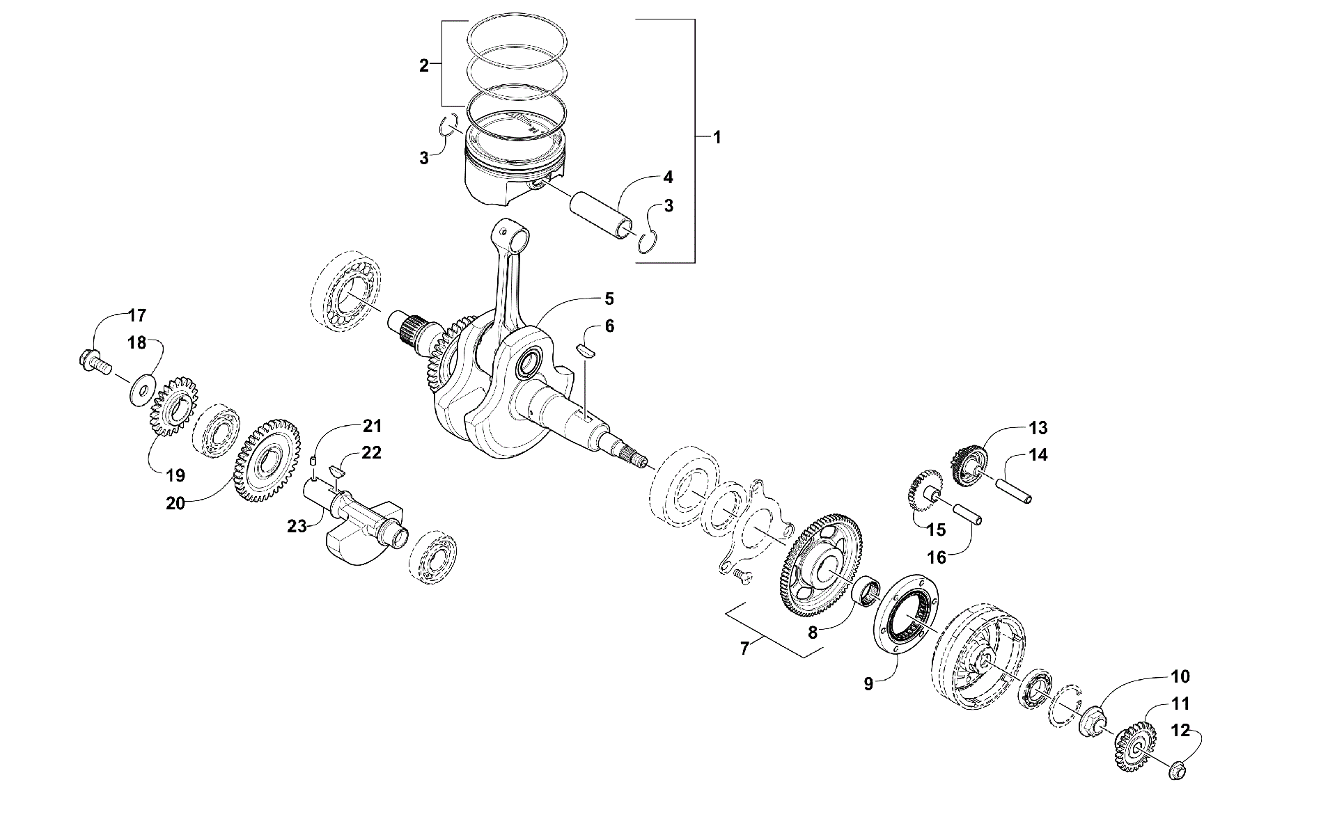 CRANKSHAFT, BALANCER, STARTER GEAR, и поршень ASSEMBLIES [99952]