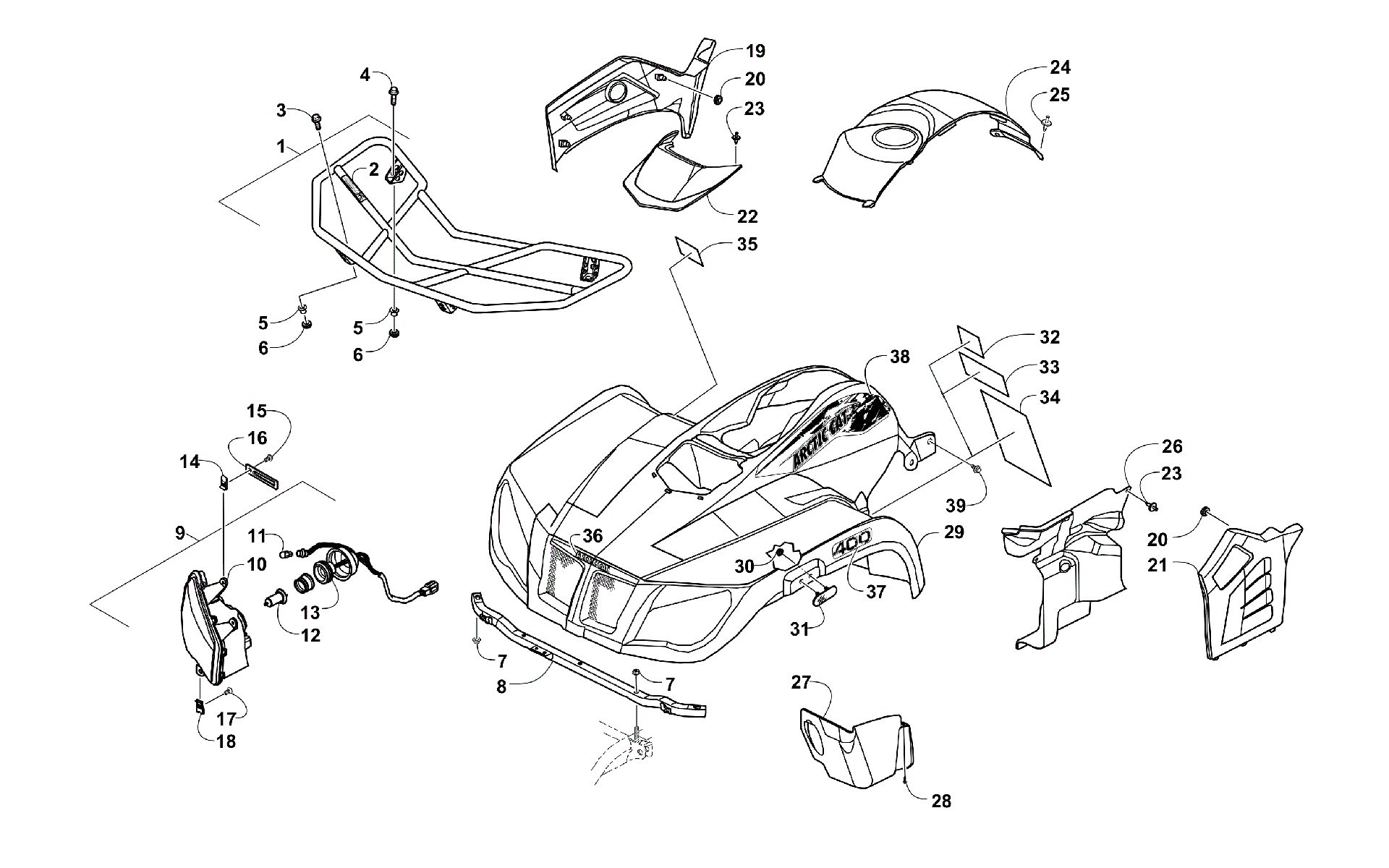 Передняя часть BODY, RACK, AND HEADLIGHT ASSEMBLY [100716]