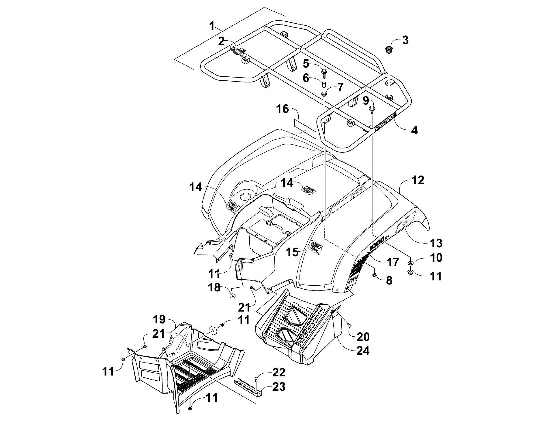 задний RACK, кузов PANEL, и FOOTWELL ASSEMBLIES [300341]