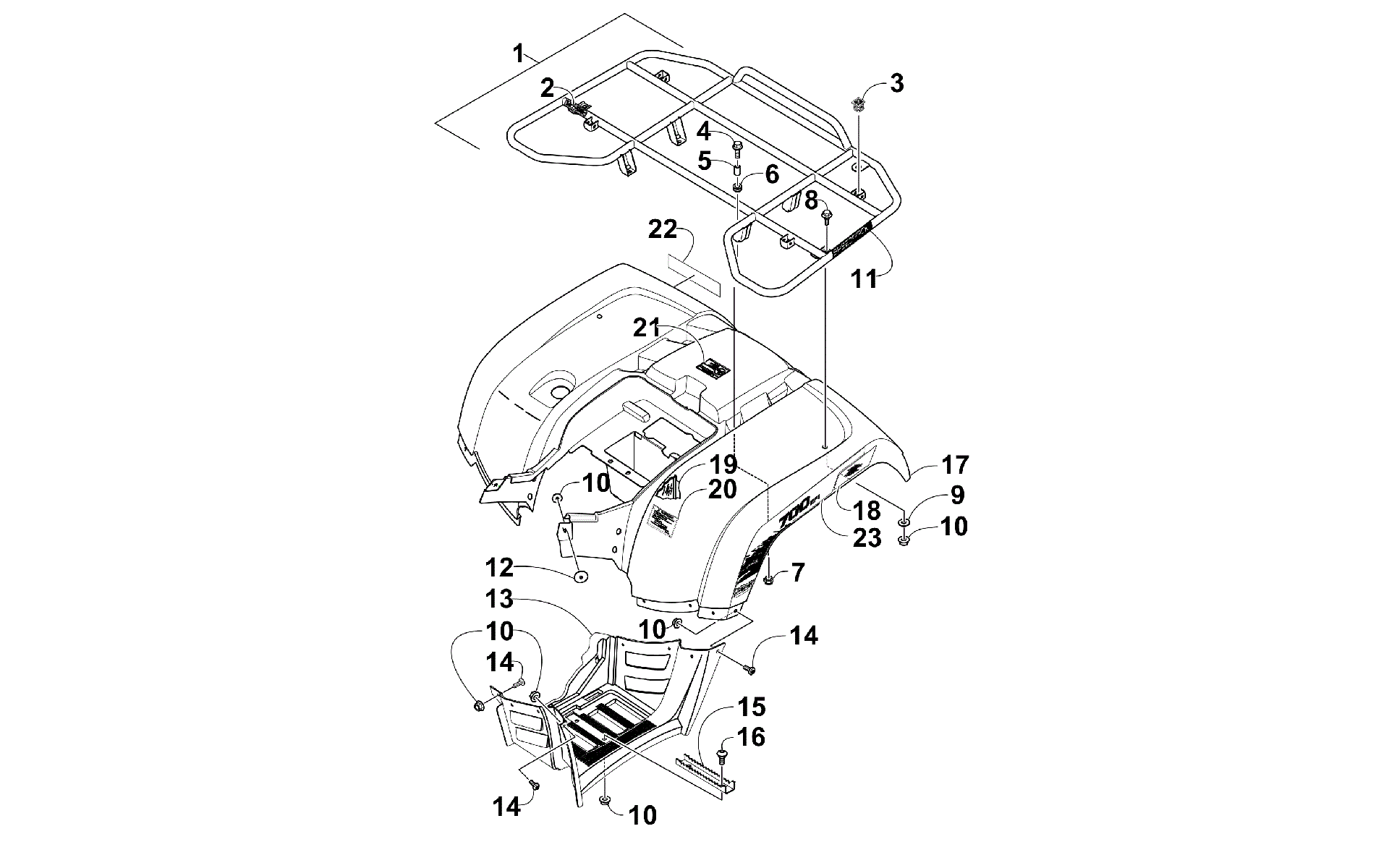 задний RACK, кузов PANEL, и FOOTWELL ASSEMBLIES [300518]
