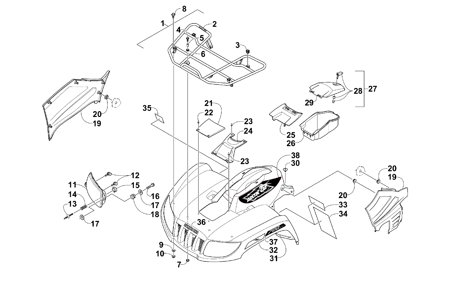 Передняя часть RACK, BODY PANEL, AND HEADLIGHT ASSEMBLIES [300066]