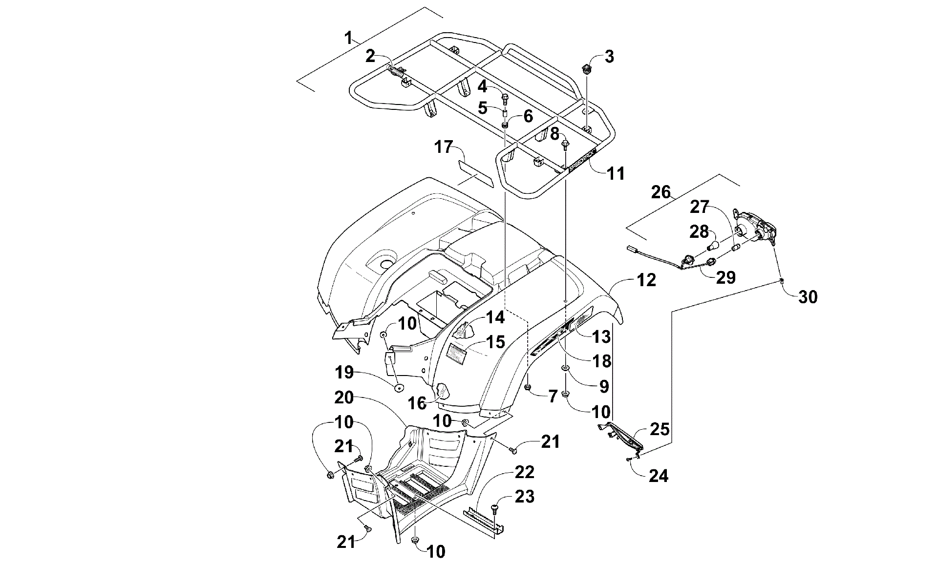 задний RACK, кузов PANEL, и FOOTWELL ASSEMBLIES [300666]