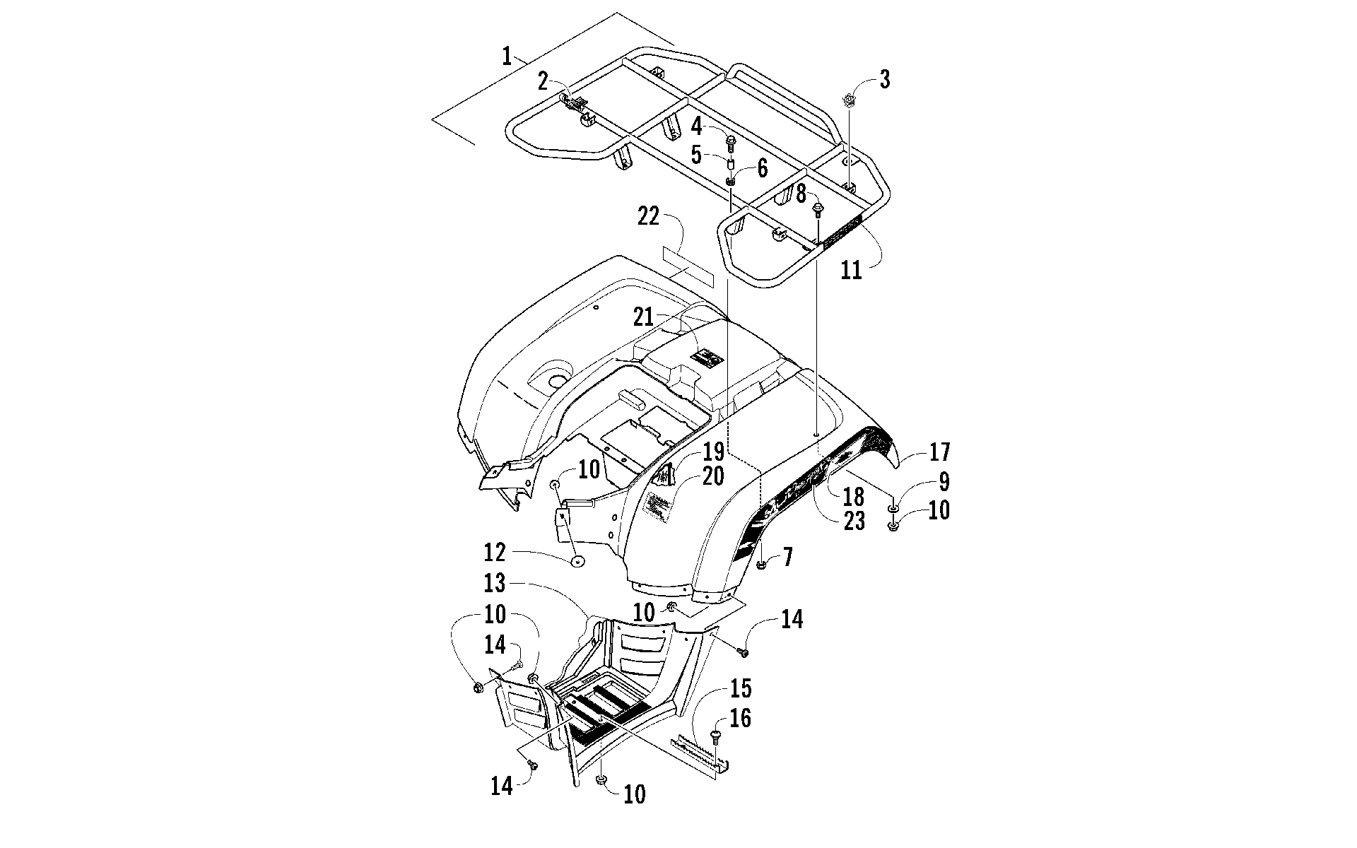 задний RACK, кузов PANEL, и FOOTWELL ASSEMBLIES [100338]
