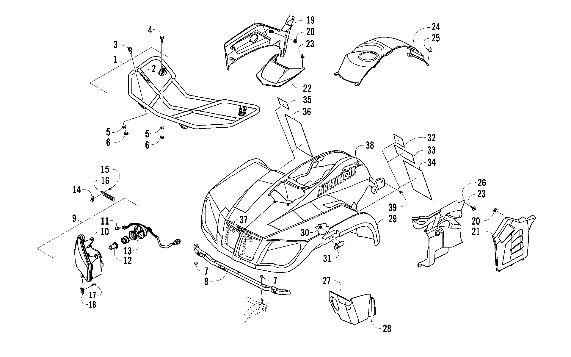 Передняя часть BODY, RACK, AND HEADLIGHT ASSEMBLY [97649]