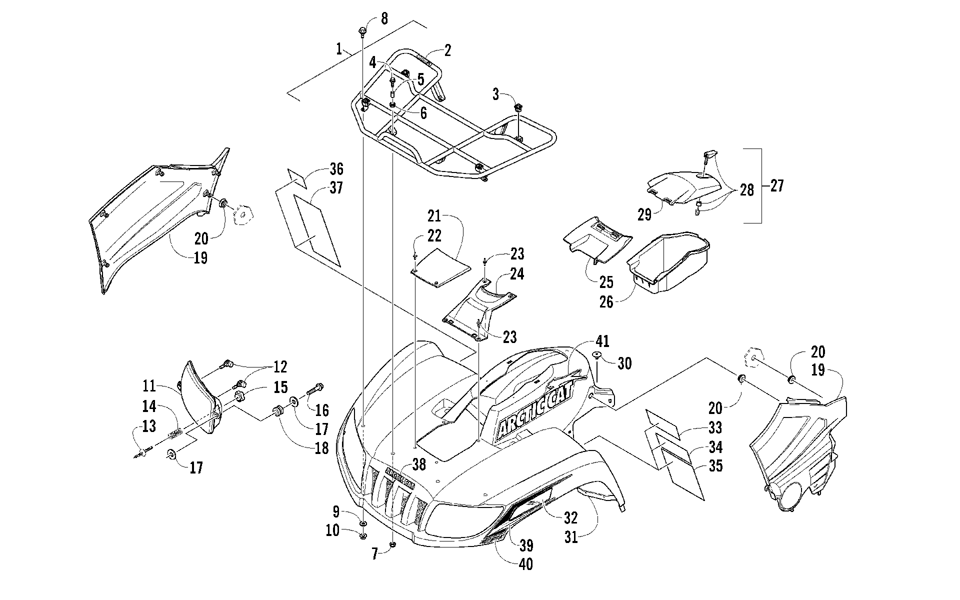 Передняя часть RACK, BODY PANEL, AND HEADLIGHT ASSEMBLIES [97701]