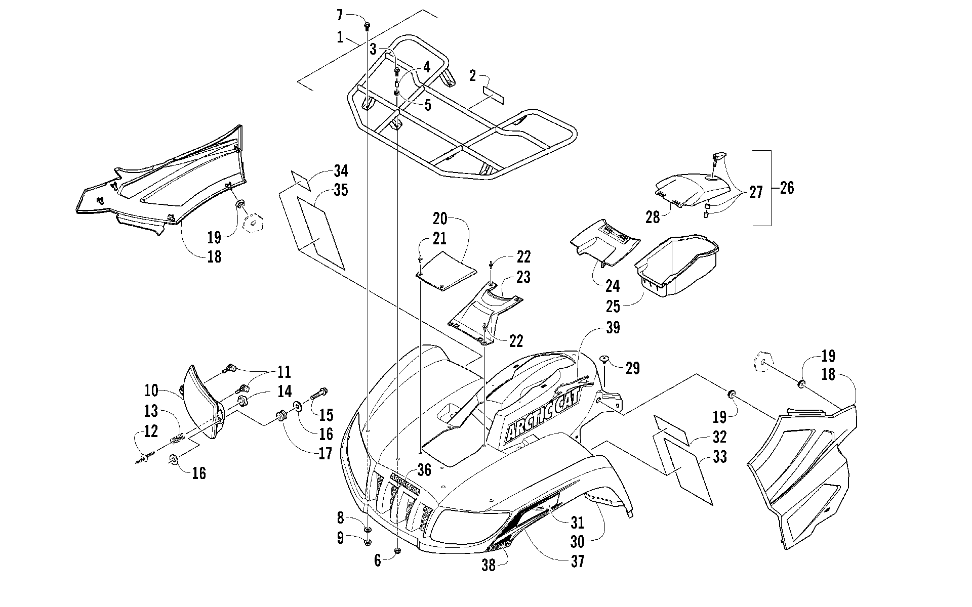 Передняя часть RACK, BODY PANEL, AND HEADLIGHT ASSEMBLIES [97862]