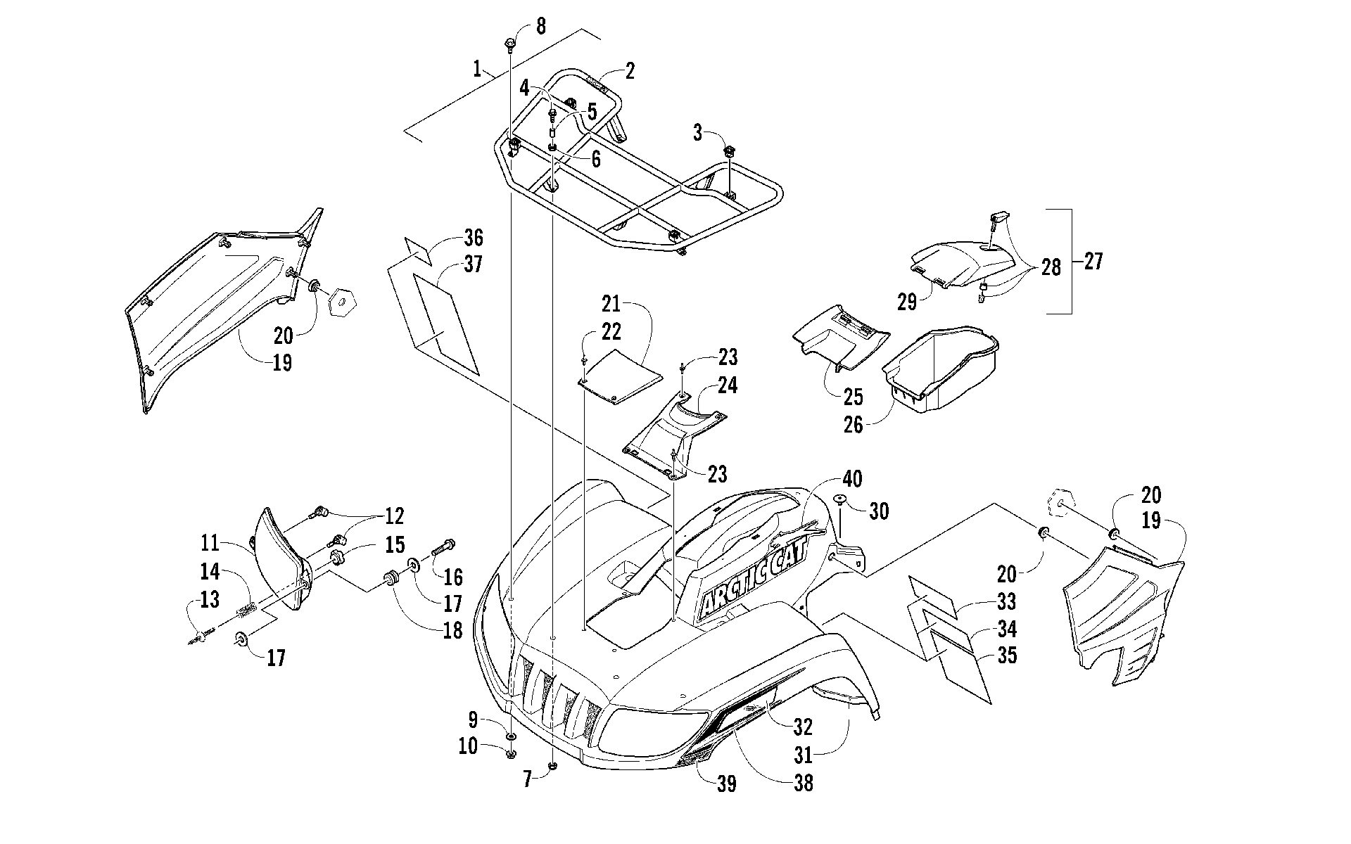 Передняя часть RACK, BODY PANEL, AND HEADLIGHT ASSEMBLIES [97378]