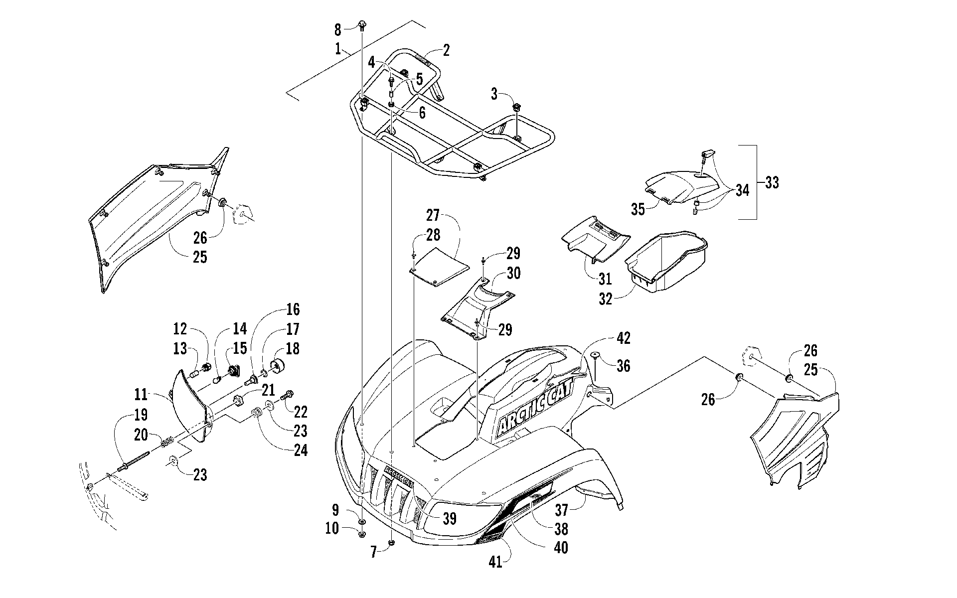 Передняя часть RACK, BODY PANEL, AND HEADLIGHT ASSEMBLIES [97157]