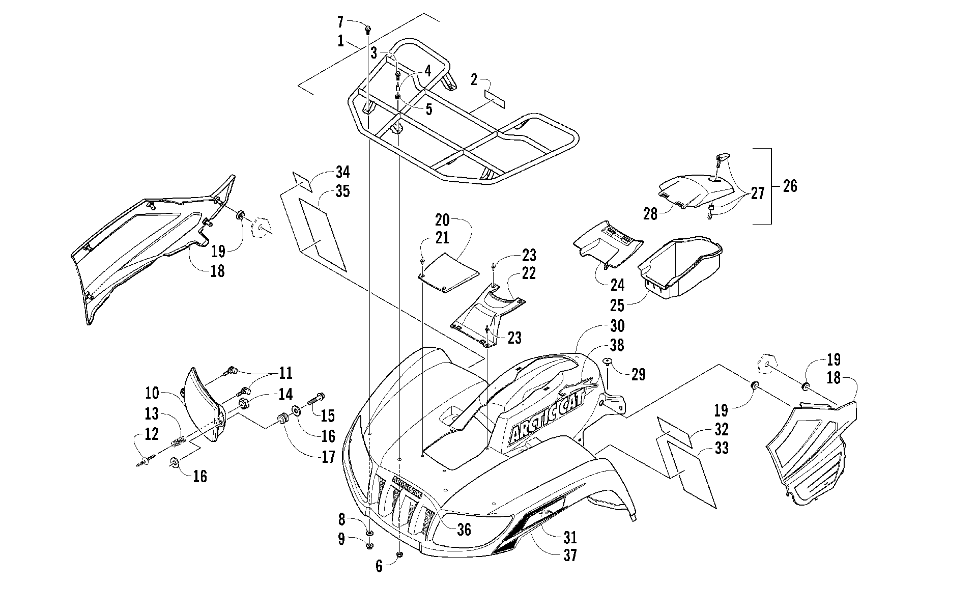 Передняя часть RACK, BODY PANEL, AND HEADLIGHT ASSEMBLIES [98056]