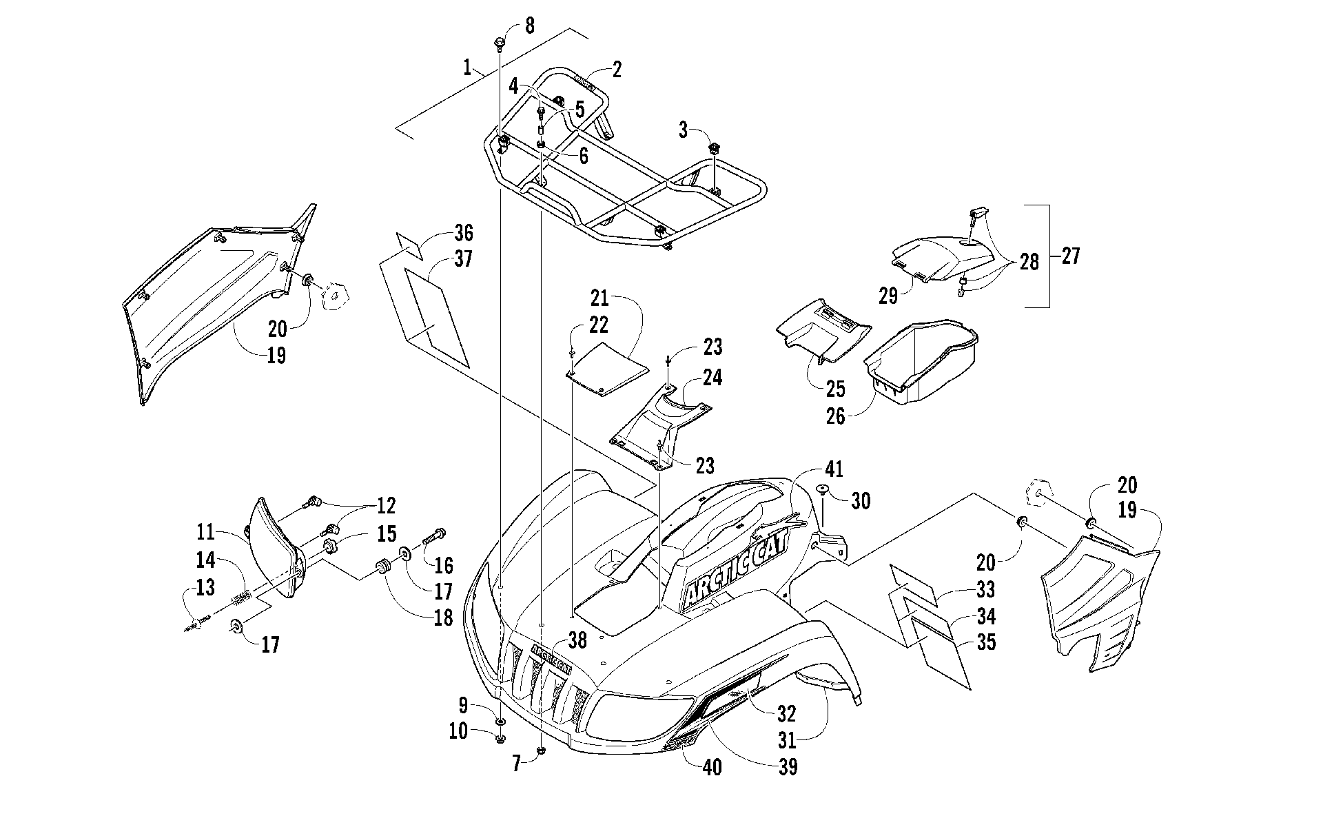 Передняя часть RACK, BODY PANEL, AND HEADLIGHT ASSEMBLIES [97358]