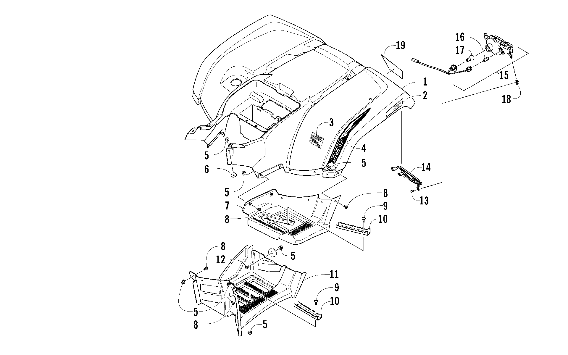 задний кузов PANEL, FOOTWELL, и TAILLIGHT ASSEMBLIES [97158]