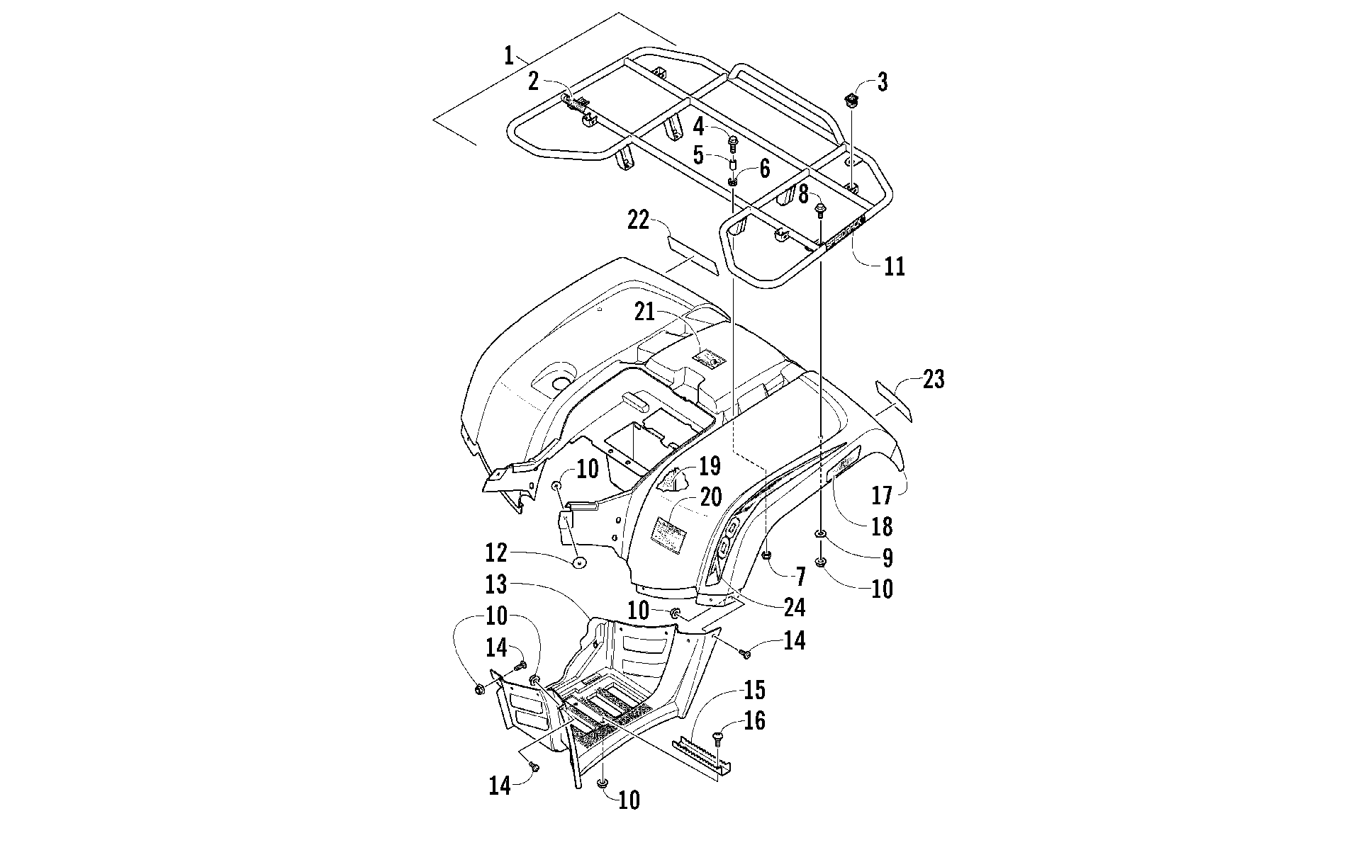 задний RACK, кузов PANEL, и FOOTWELL ASSEMBLIES [97379]