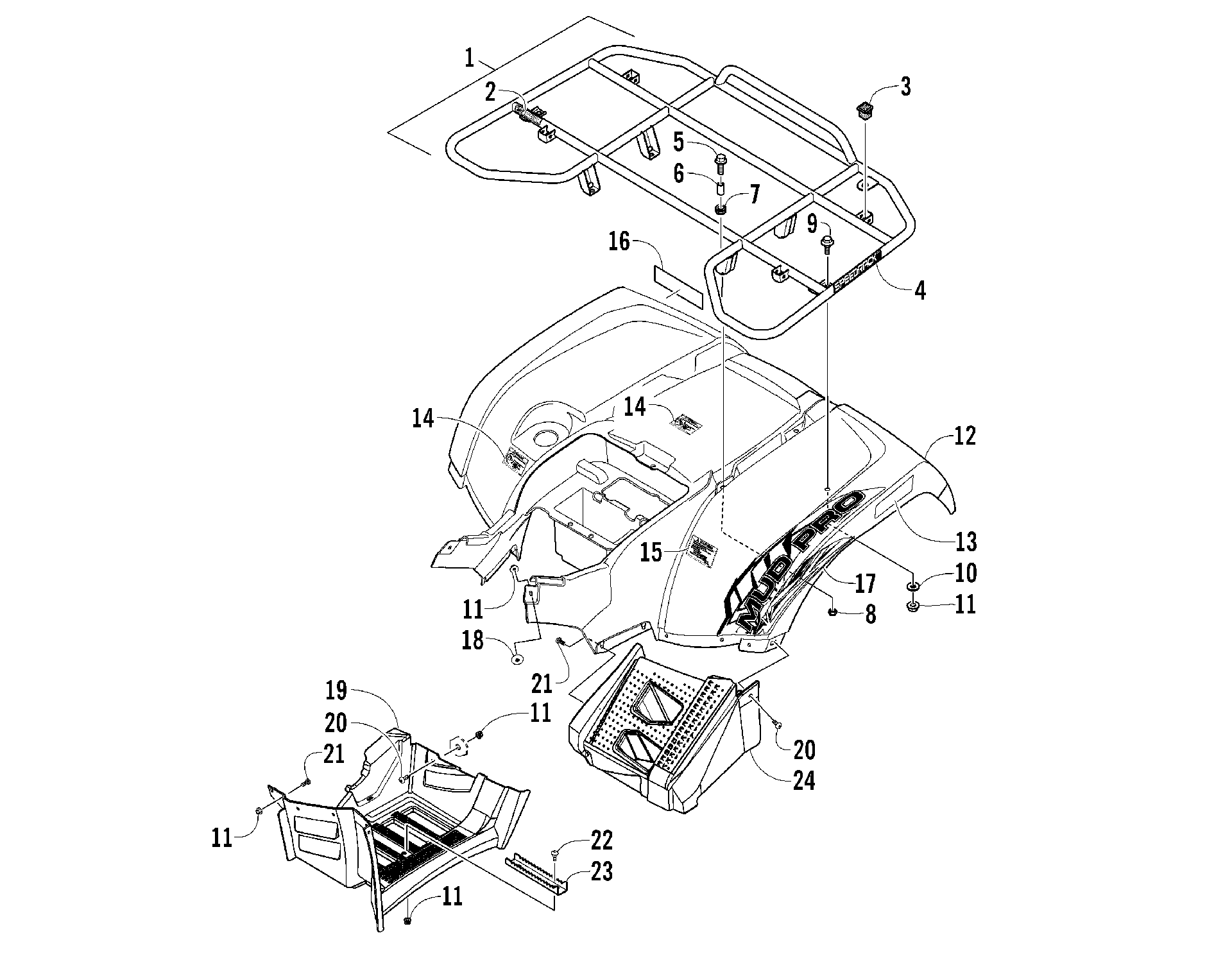 задний RACK, кузов PANEL, и FOOTWELL ASSEMBLIES [97682]