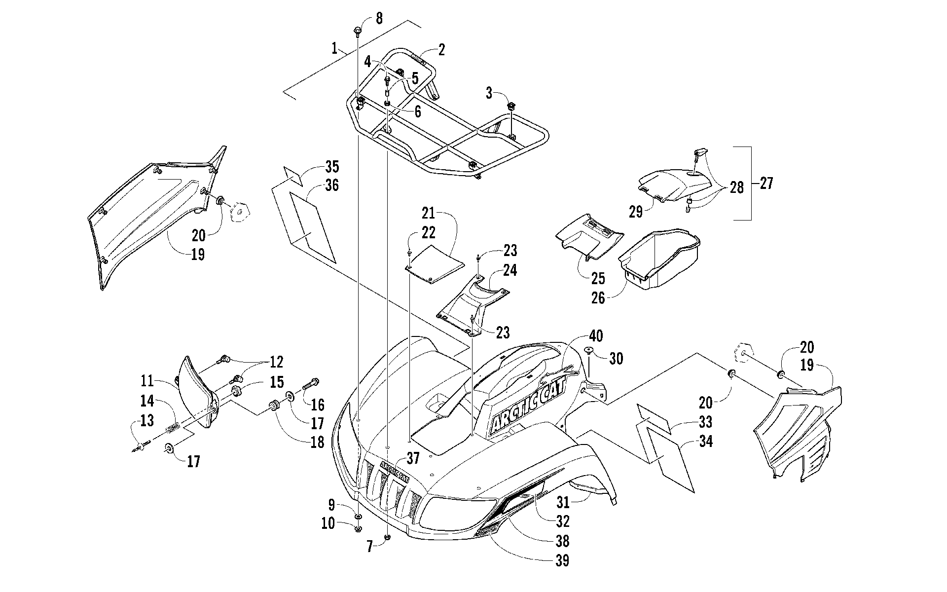 Передняя часть RACK, BODY PANEL, AND HEADLIGHT ASSEMBLIES [97769]