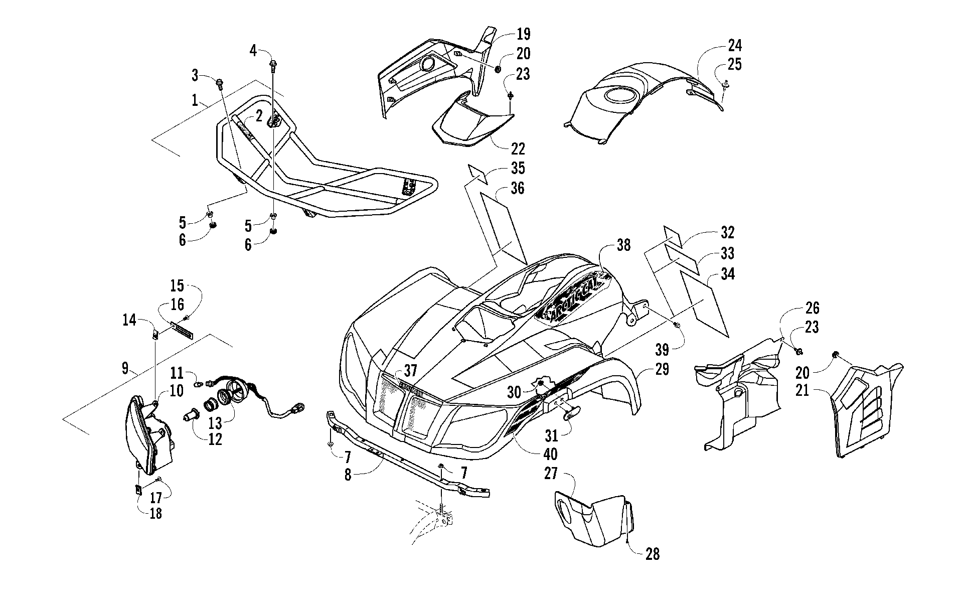 Передняя часть BODY, RACK, AND HEADLIGHT ASSEMBLY [96322]