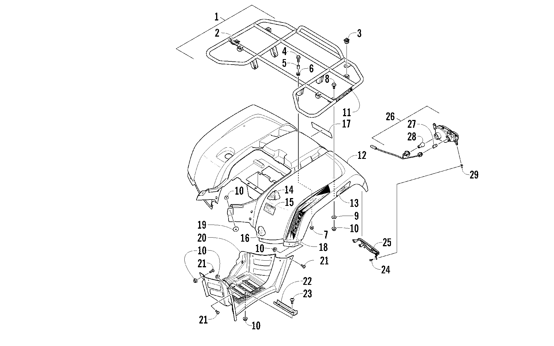 задний RACK, кузов PANEL, и FOOTWELL ASSEMBLIES [95929]