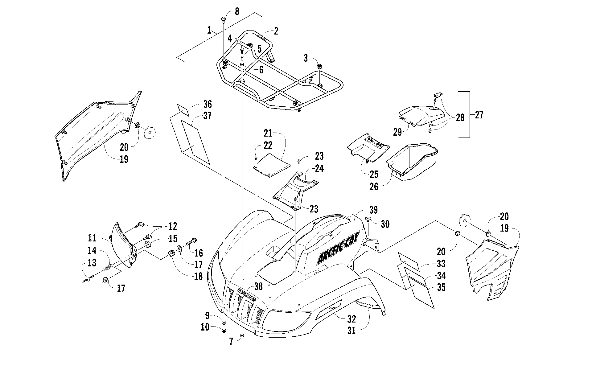 Передняя часть RACK, BODY PANEL, AND HEADLIGHT ASSEMBLIES [94446]