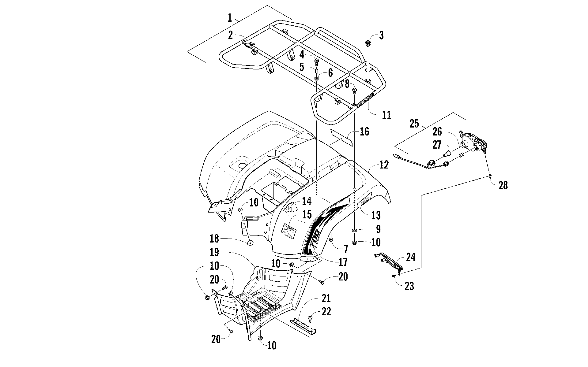 задний RACK, кузов PANEL, и FOOTWELL ASSEMBLIES [95893]