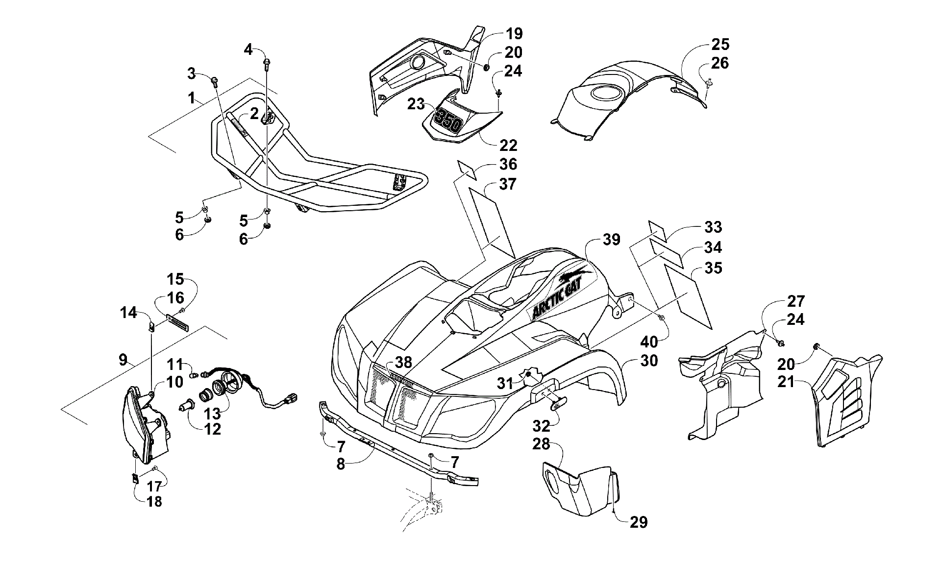 Передняя часть BODY, RACK, AND HEADLIGHT ASSEMBLY [94363]