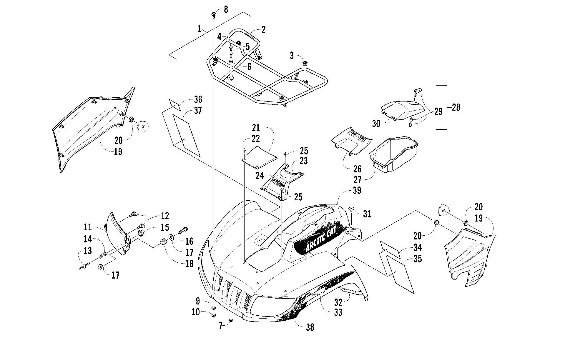 Передняя часть RACK, BODY PANEL, AND HEADLIGHT ASSEMBLIES [93207]