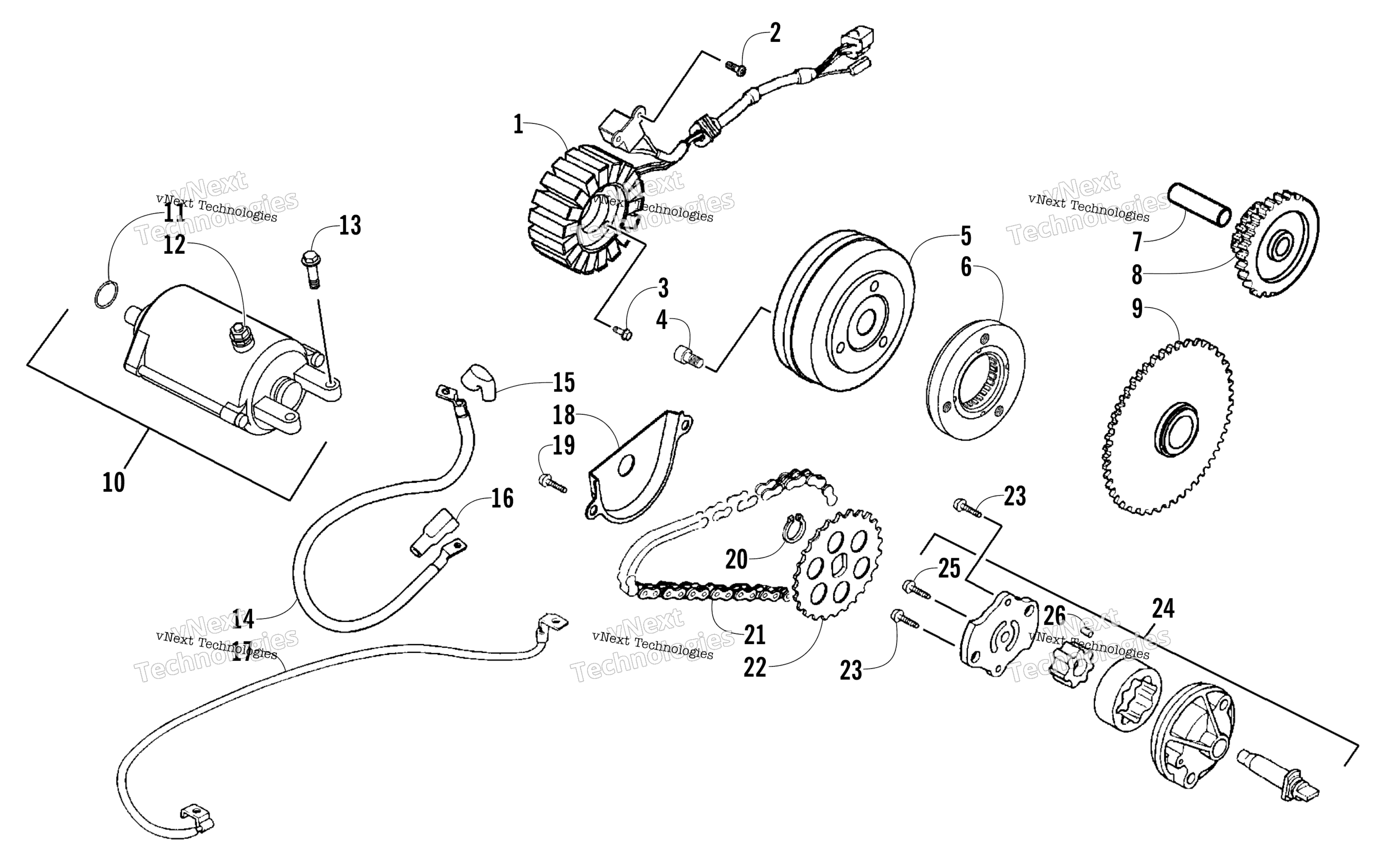 Стартер Motor, Magneto, And Oil Pump Assembly