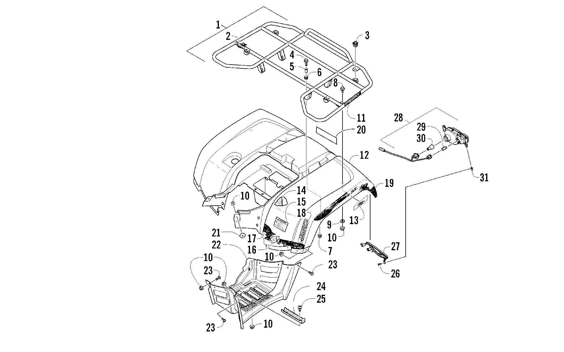 задний RACK, кузов PANEL, и FOOTWELL ASSEMBLIES [96117]