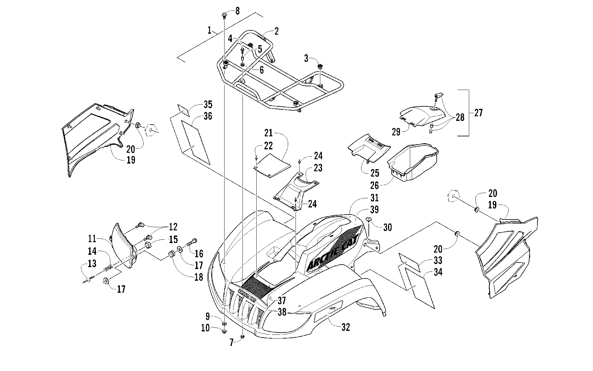 Передняя часть RACK, BODY PANEL, AND HEADLIGHT ASSEMBLIES [94095]