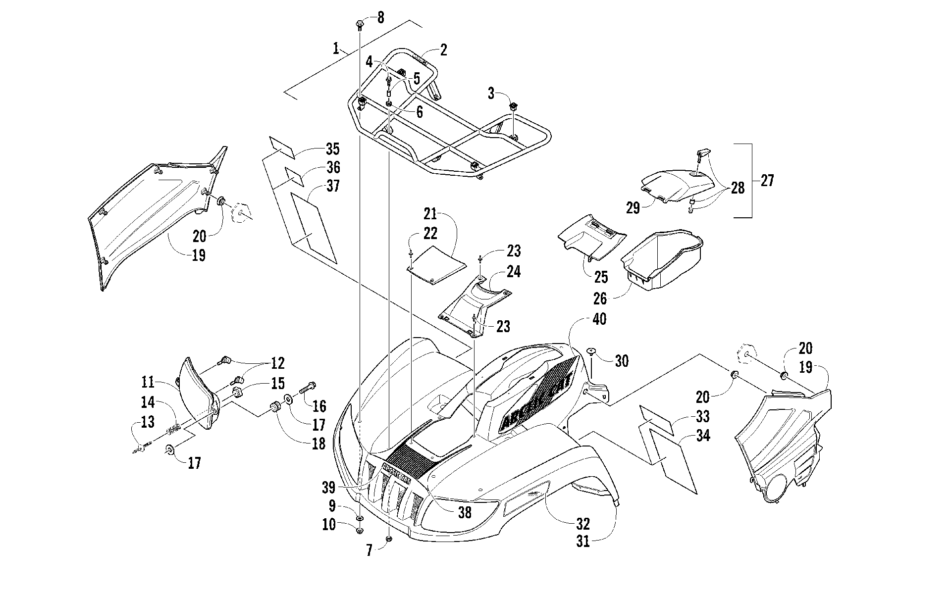 Передняя часть RACK, BODY PANEL, AND HEADLIGHT ASSEMBLIES [94188]