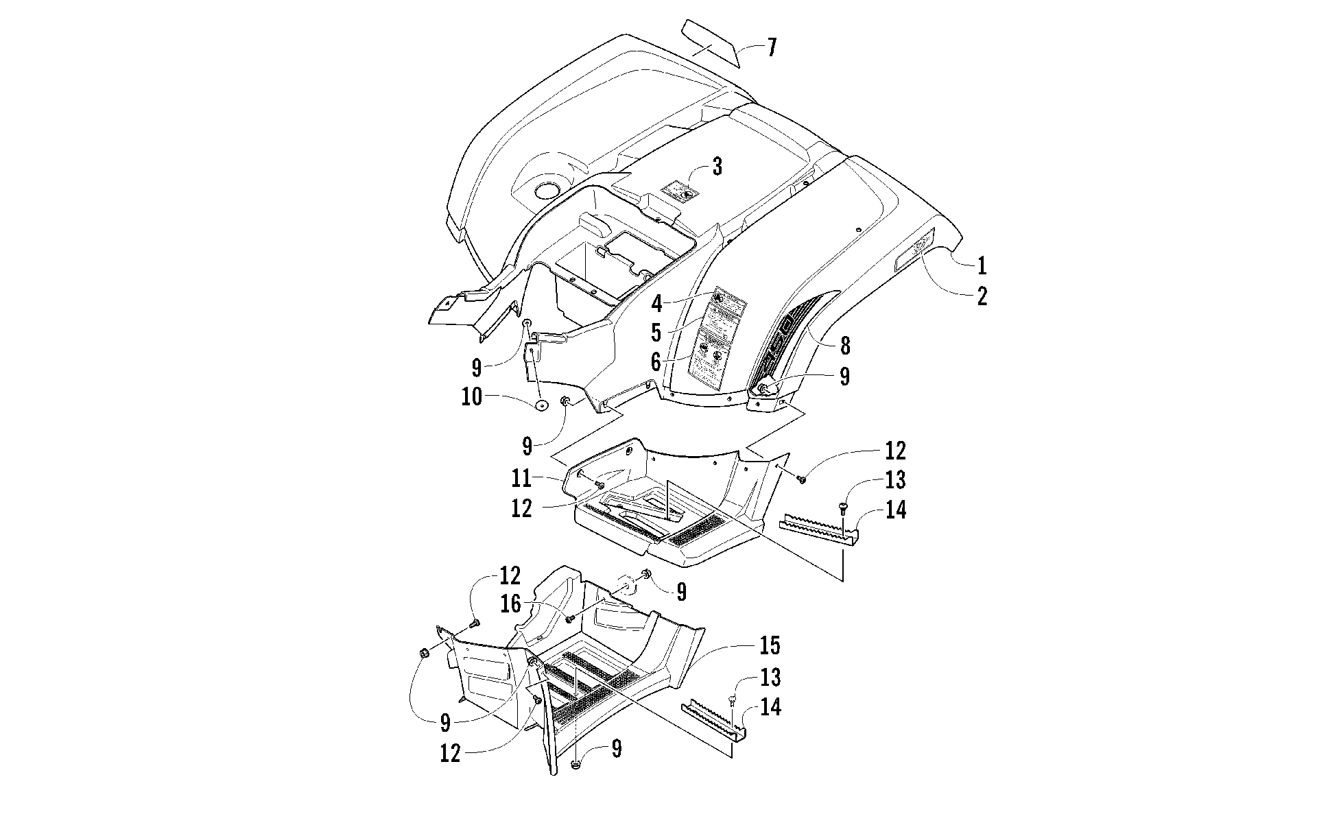 задний кузов панель и FOOTWELL ASSEMBLIES [94096]